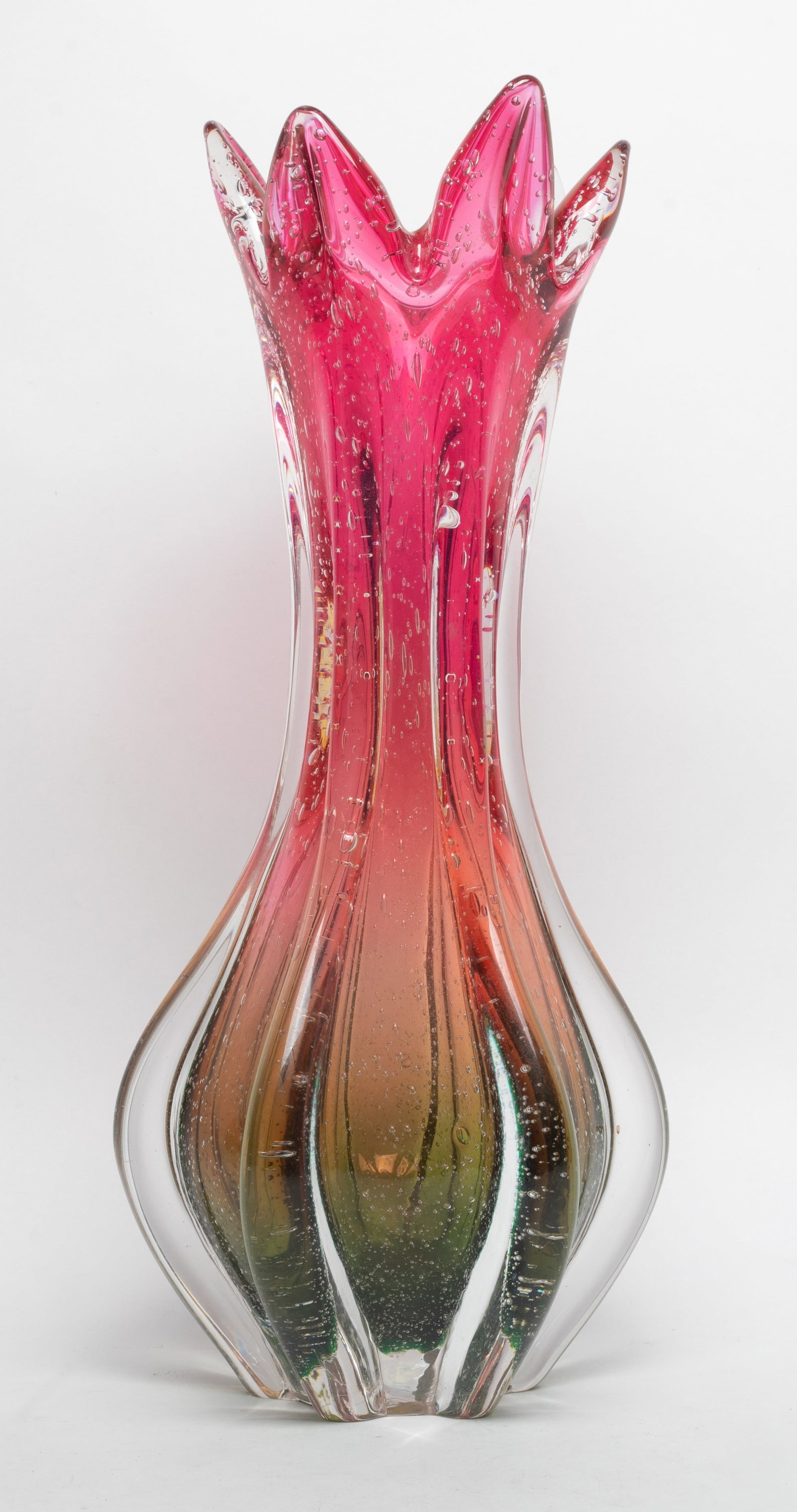 Tall Early Murano Style Glass Vase: Tall Murano style art glass decor vase. Approx. 15.2*6.5 inch.
