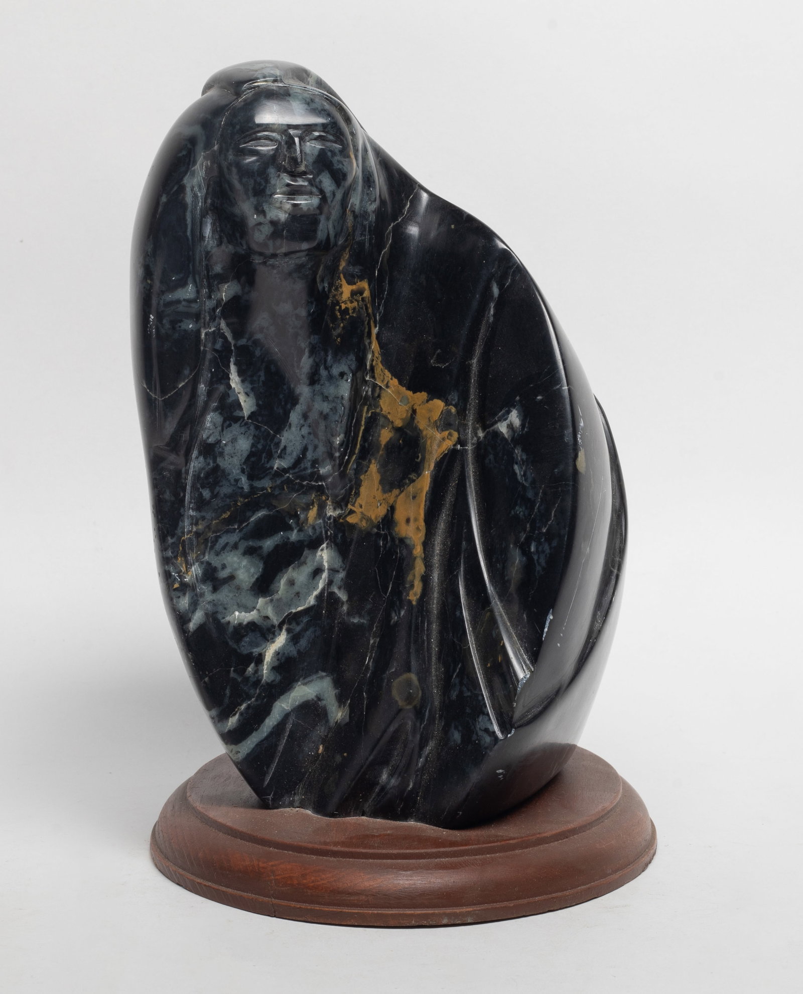 Large Designed Vtg. Stone Carved Sculpture: Large heavy designed stone carved sculpture, with base. Approx. 9*7.5*5.7 inch.
