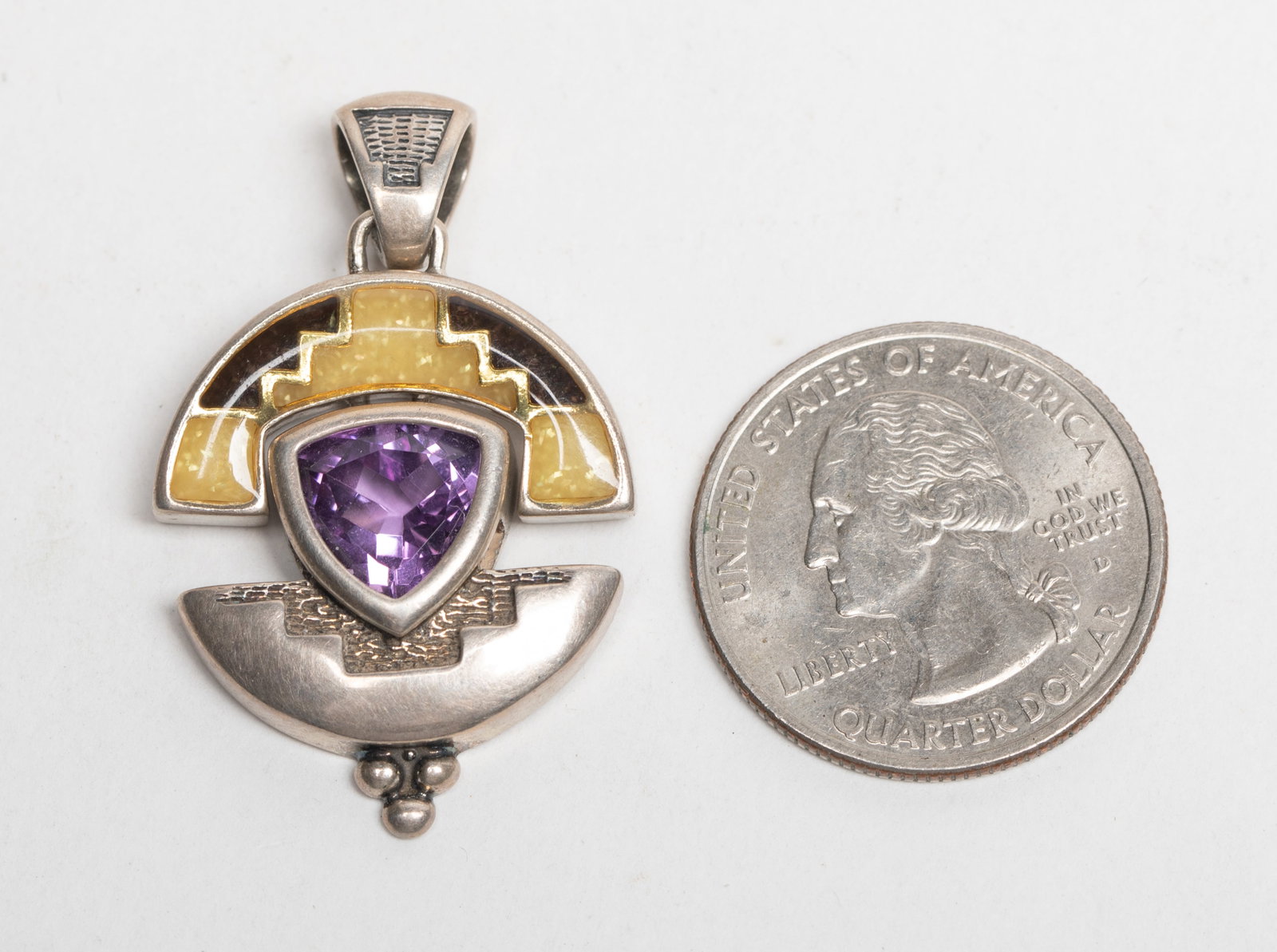 Designed Vtg. Sterling Silver Amethyst Pendant - 2