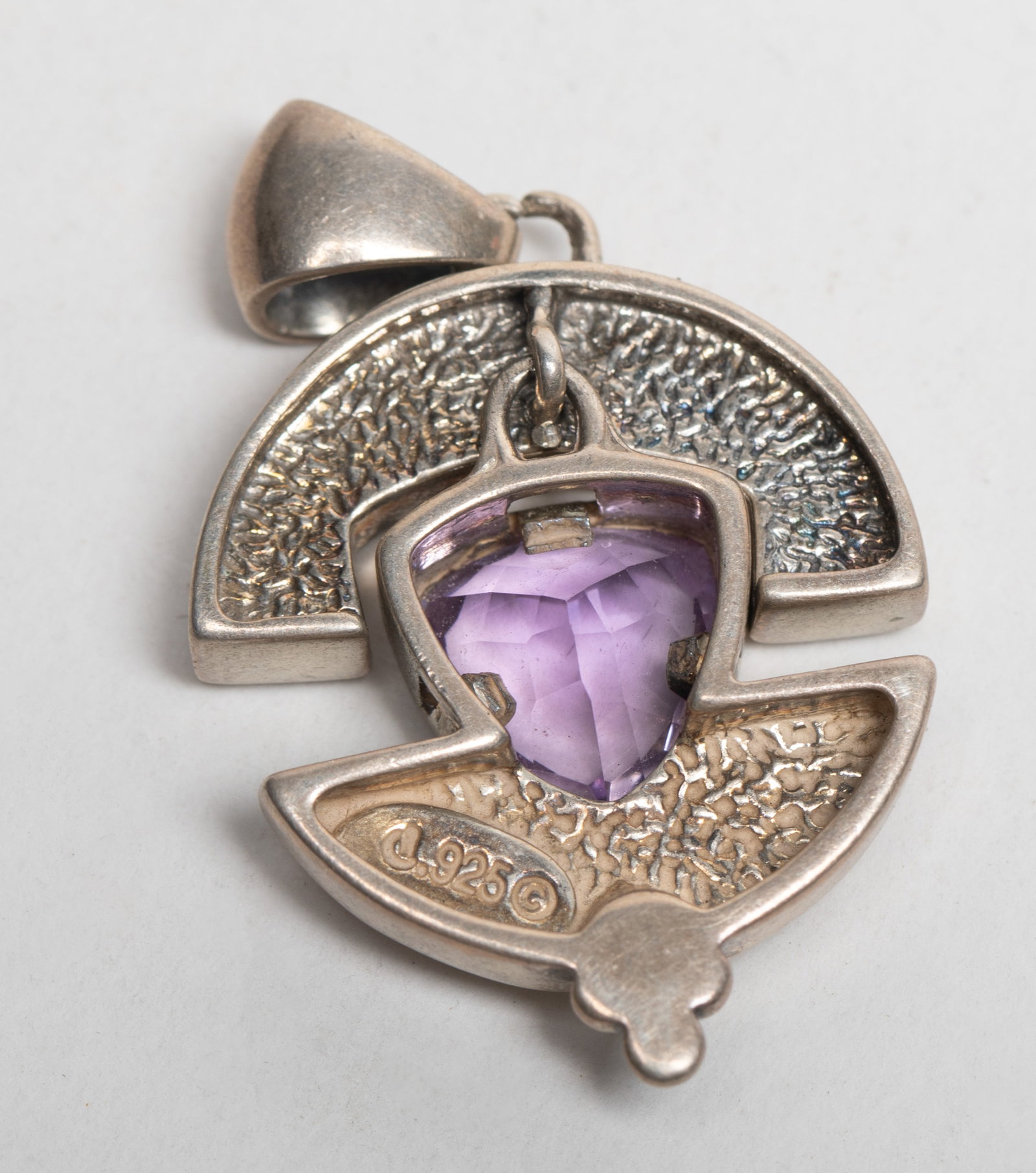 Designed Vtg. Sterling Silver Amethyst Pendant - 3