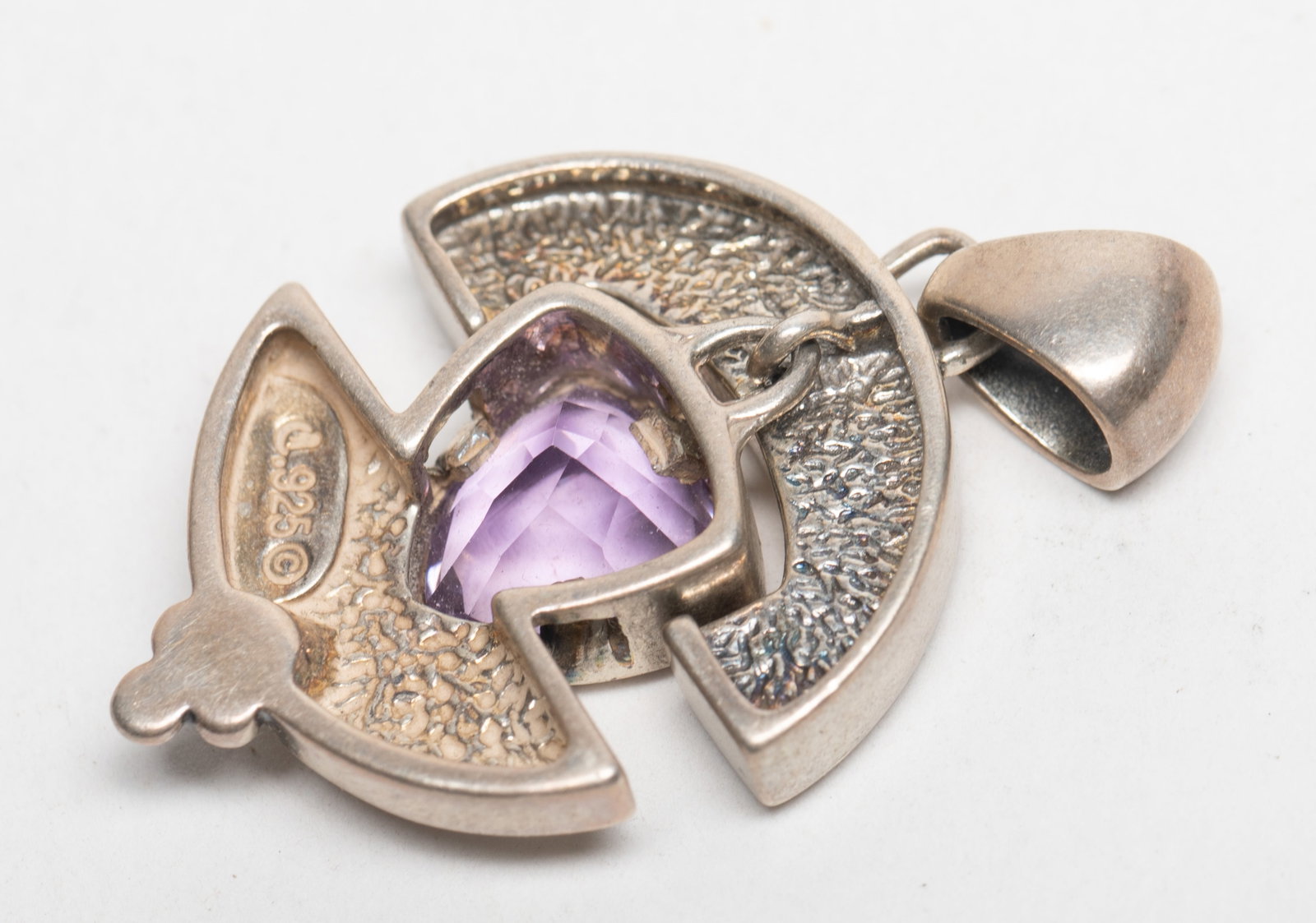 Designed Vtg. Sterling Silver Amethyst Pendant - 6