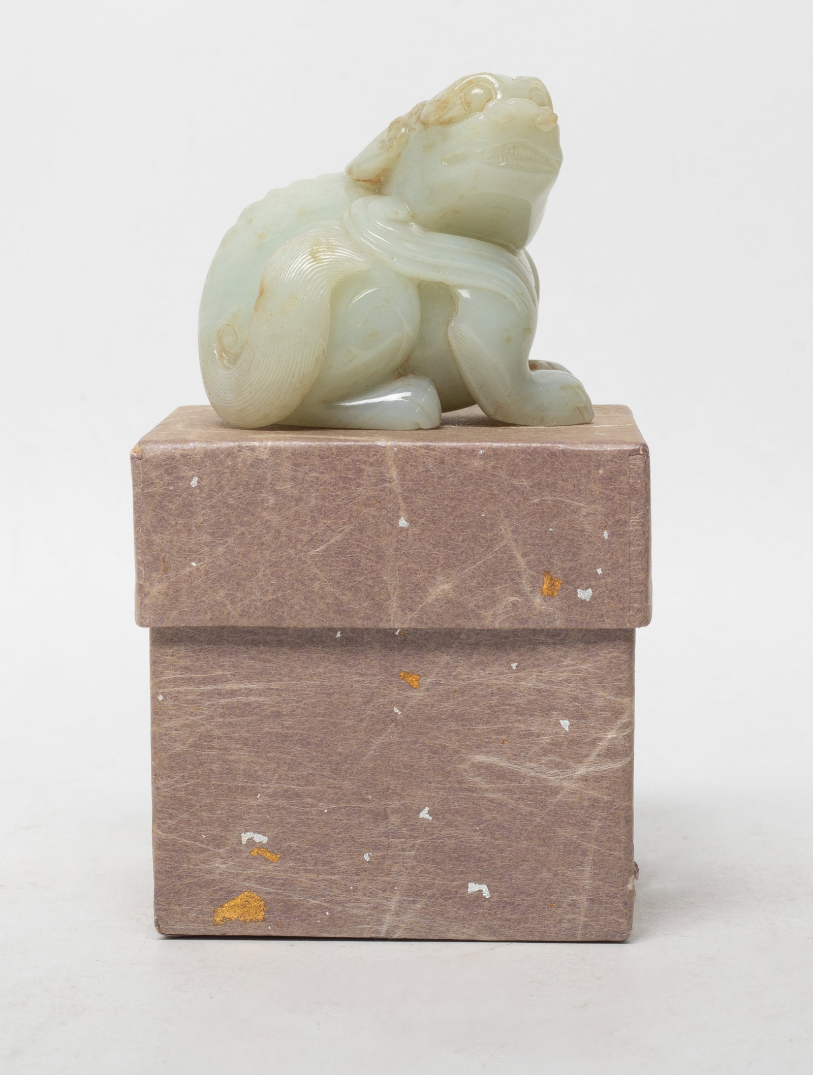 Rare Chinese Ming Type Jade Beast: Chinese Ming type russet jade carved beast sculpture, with box. Approx. 2.4*2.1*1.8 inch (jade size). The Estate of the K. T. Lam. HK. 1998.