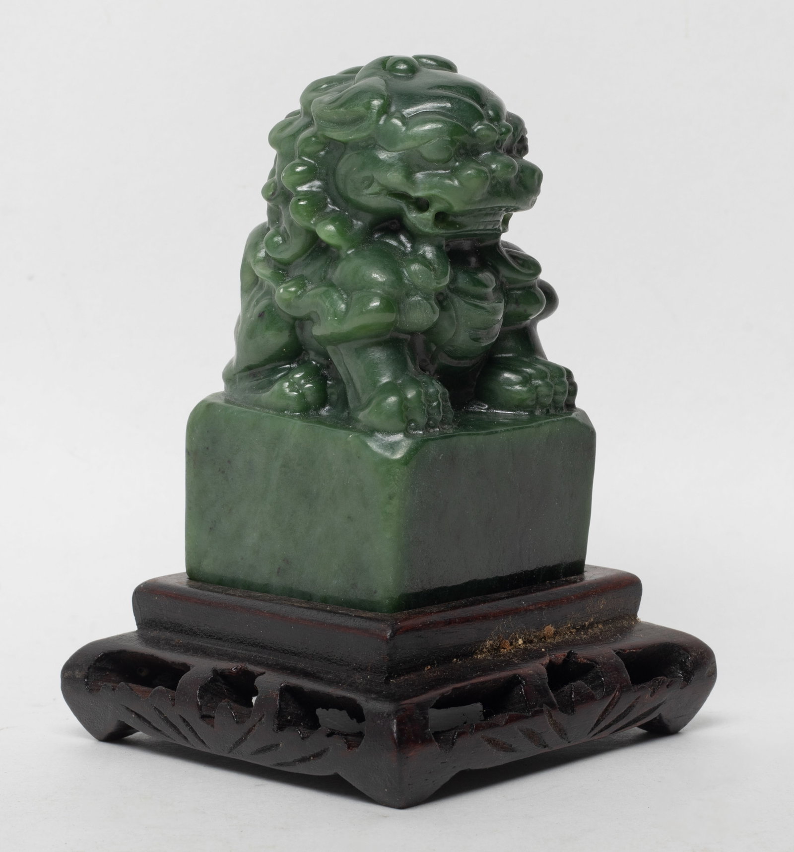 Chinese Spinach Jade Carved Sculpture w/ Base (1 of 13)