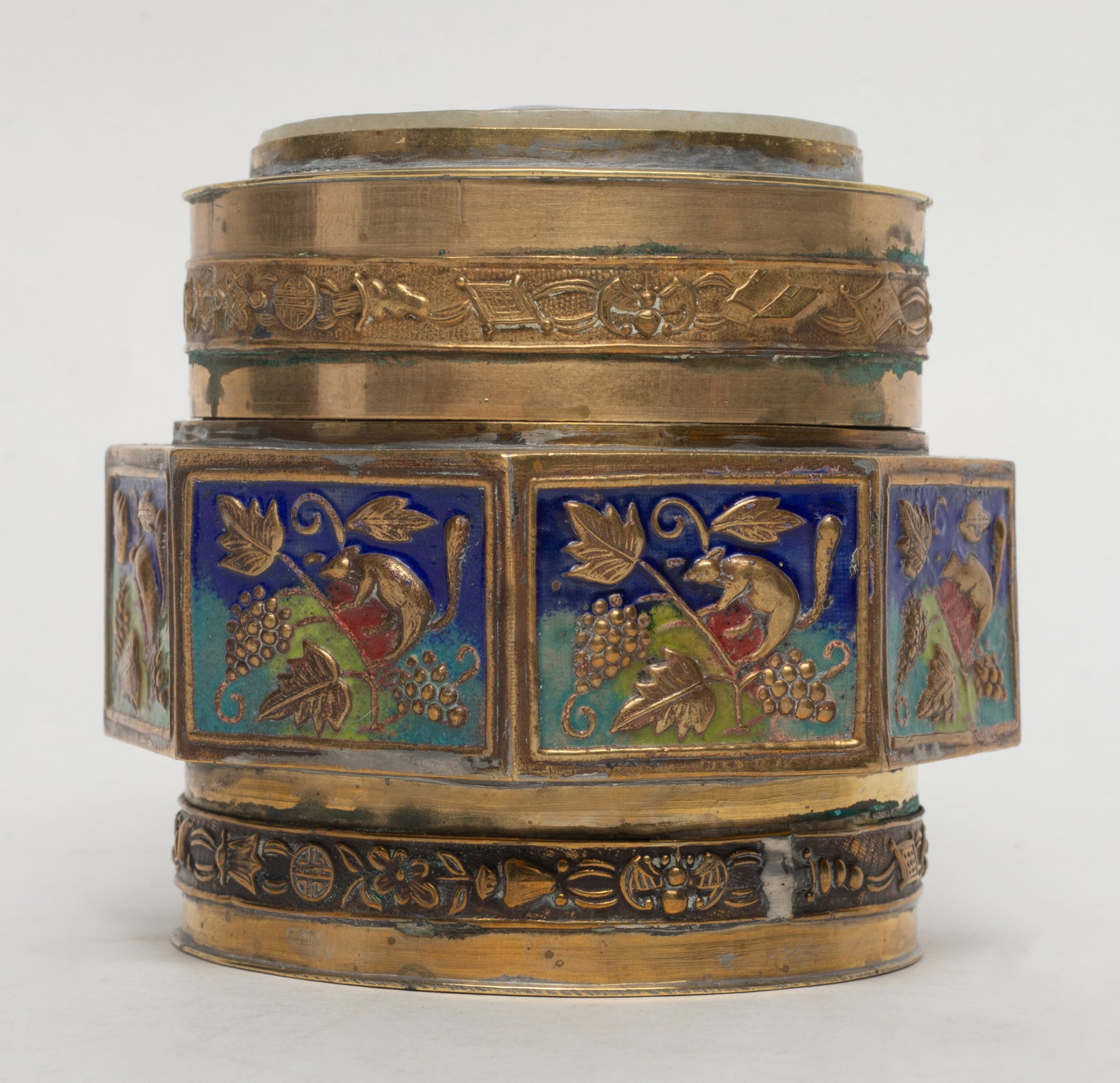 Rare Chinese Brass Jar Inlaid Jade (1 of 8)