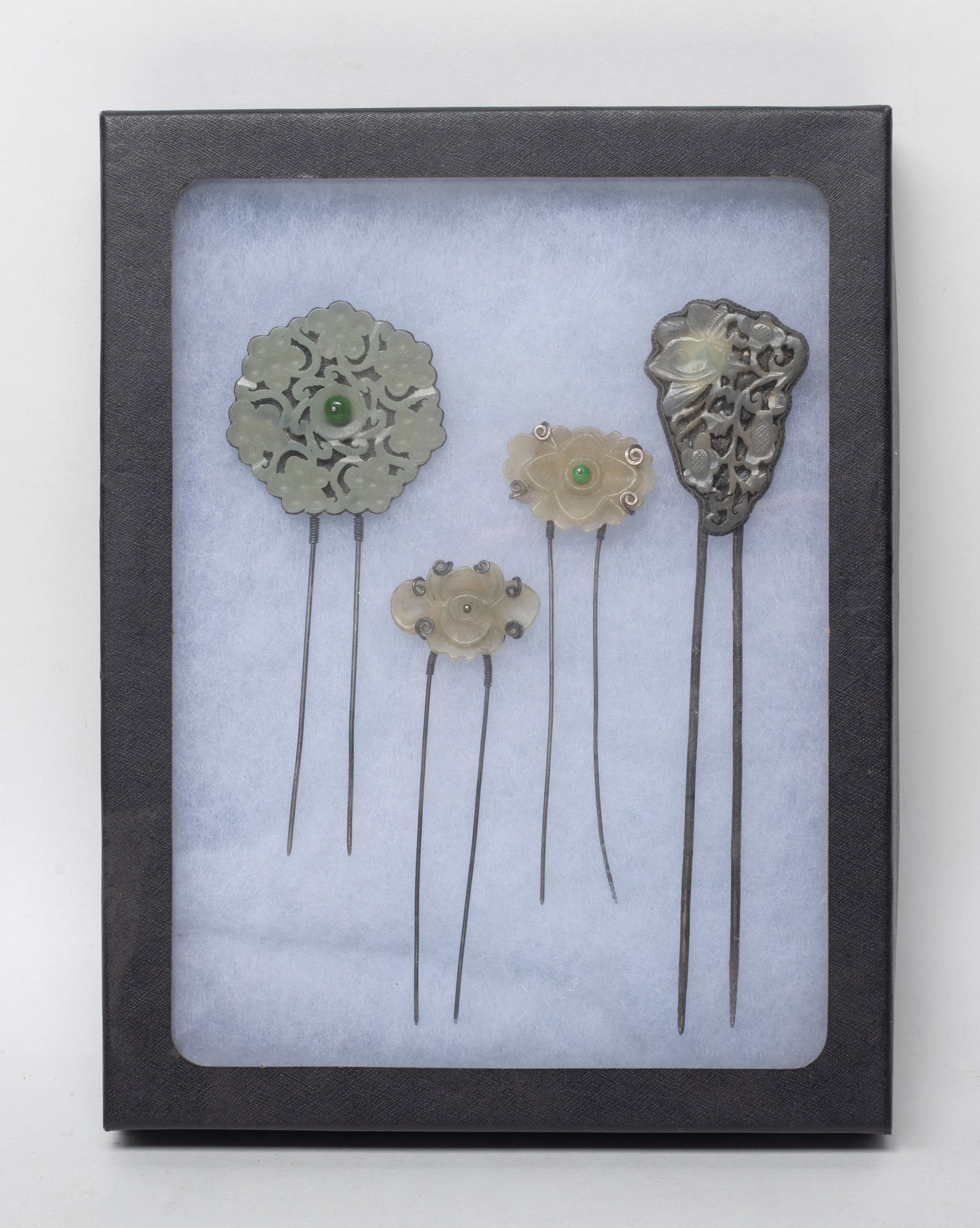 Set Chinese Sterling Silver, Jade Hairpins (1 of 11)