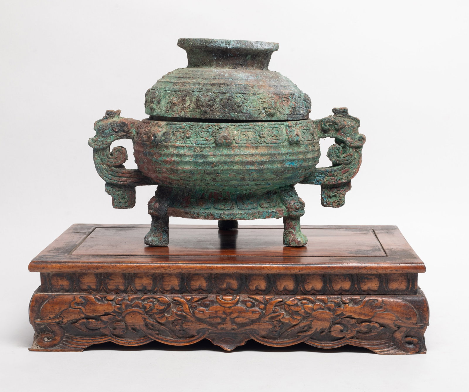 Estate Chinese Bronze Censer w/ Wood Base (1 of 11)