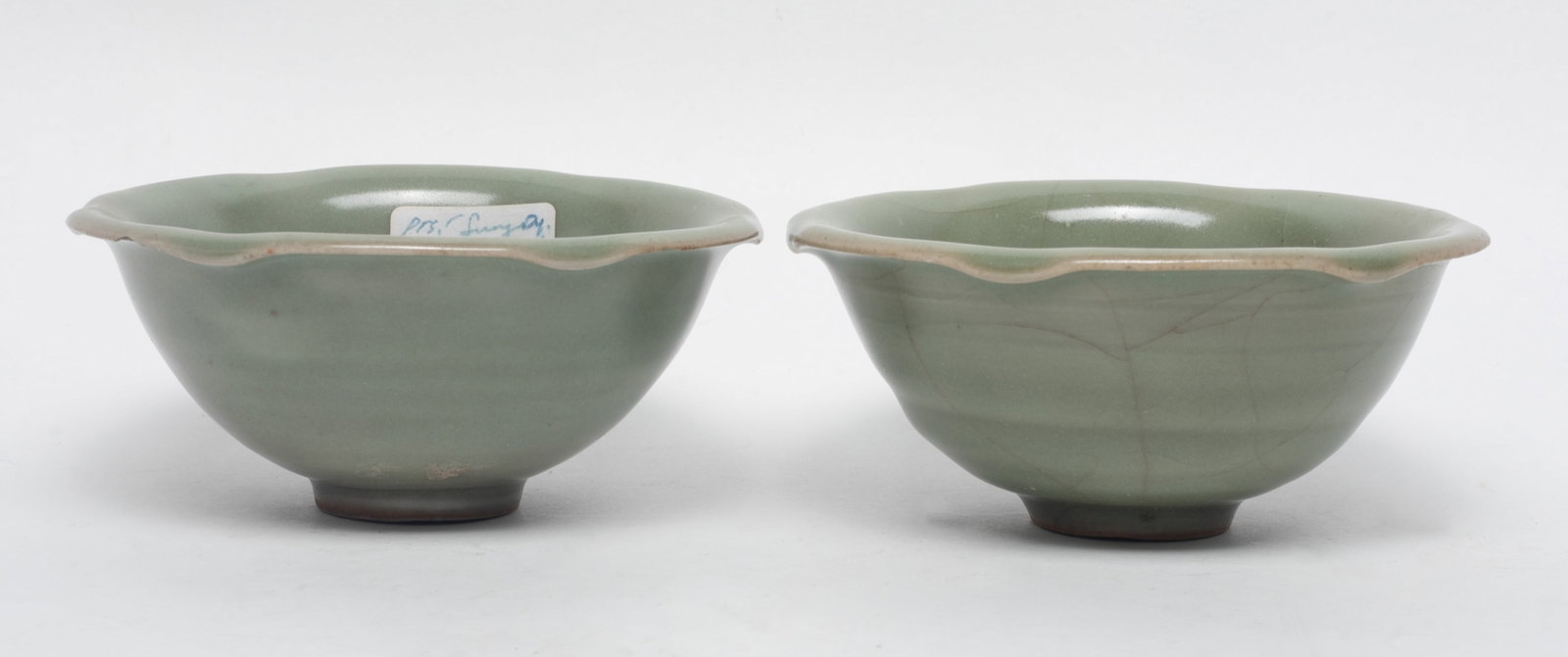 Two Rare Chinese Longquan Porcelain Tea Bowls: Two Chinese celadon glazed porcelain tea bowls. Approx. 4.6*2 inch (each).