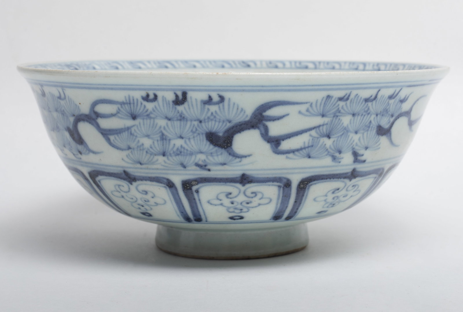 Estate Chinese Export Large Porcelain Bowl: Chinese blue and white porcelain bowl decorated with fish, dragon, and flowers. Approx. 7.3*3.1 inch.