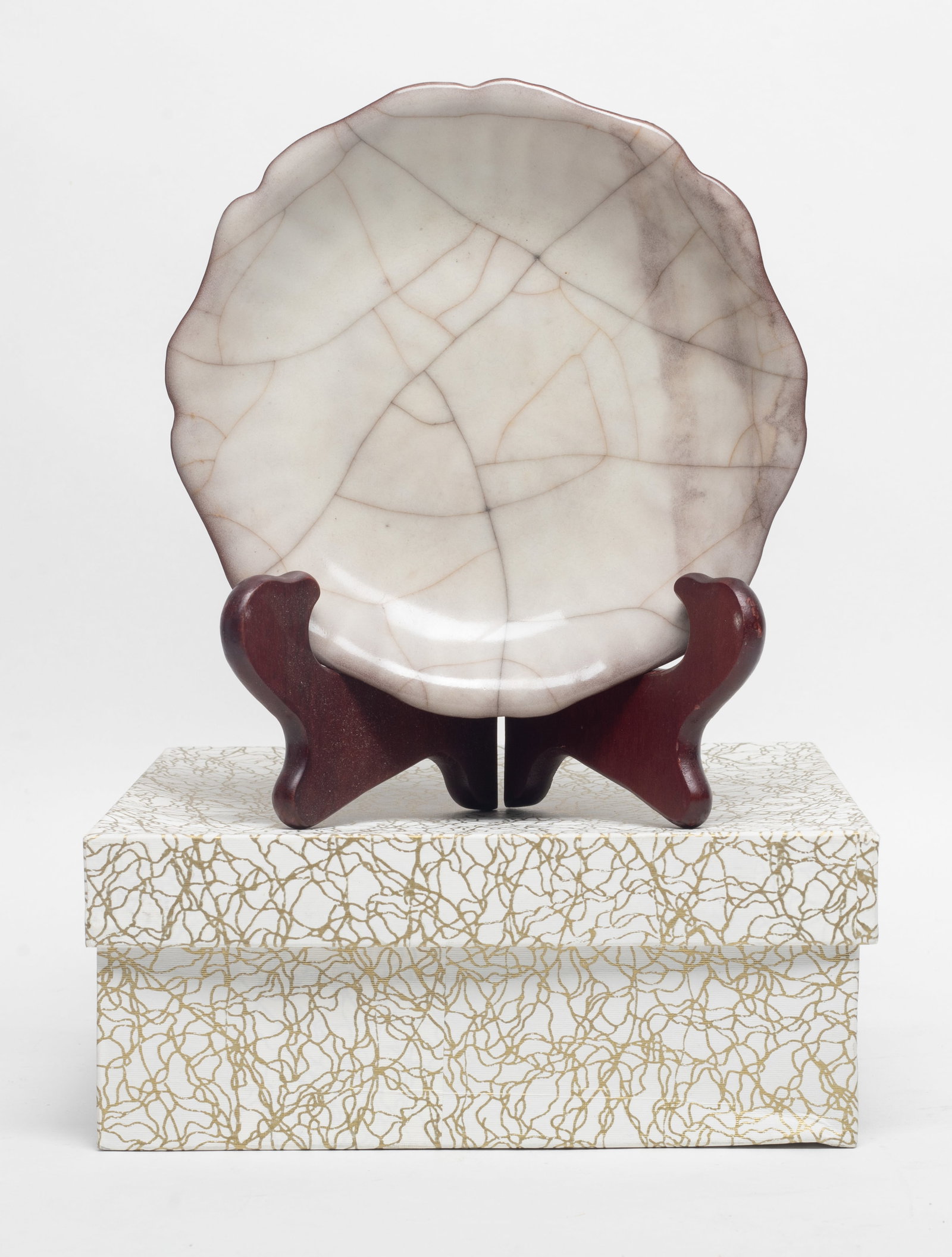 Chinese Kuan Porcelain Lotus Plate w/ Stand (1 of 9)