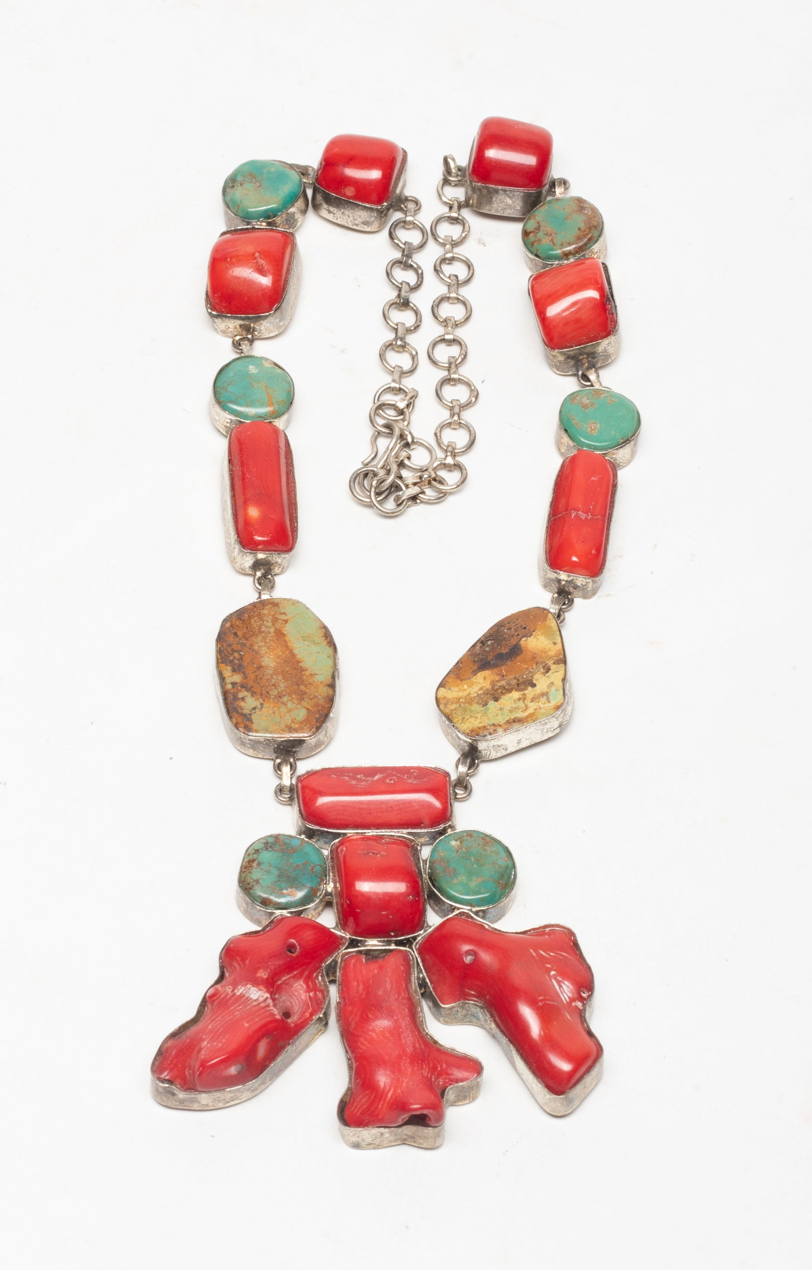 Native American Type Gemstone Necklace: Native American type designed gemstone necklace. Approx. 19 inch L.