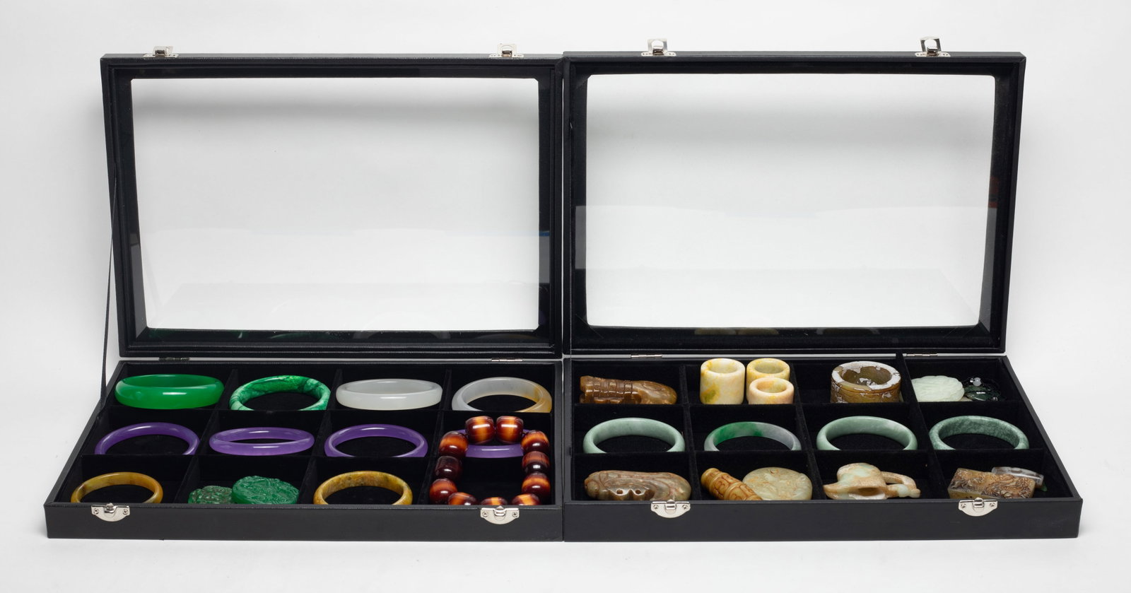 Two Cases Chinese Glass, Colored Stone Carvings (1 of 12)