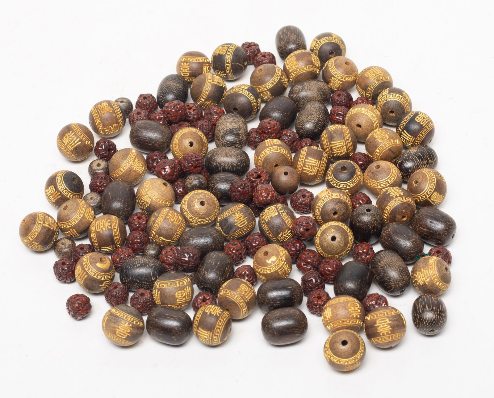 Large Set Chinese Wood & Seed Beads: Large set of Chinese wood and seed beads. Size varies.