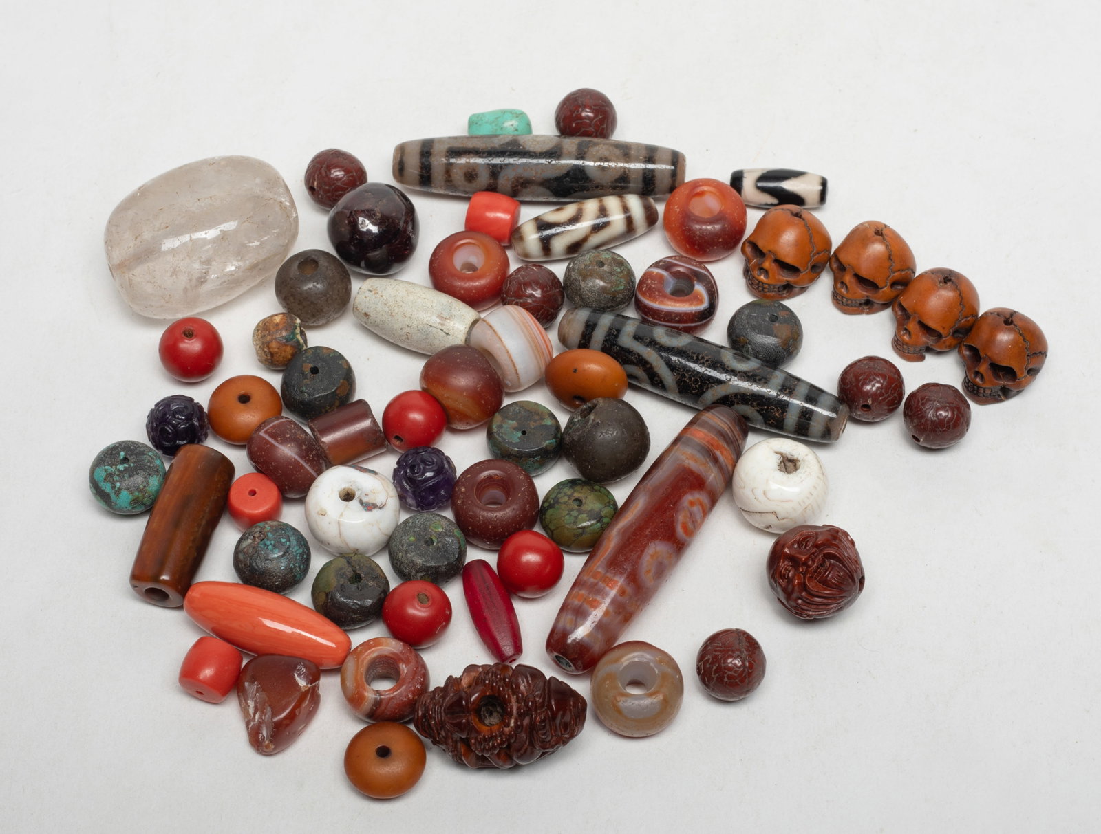Large Set Chinese Export Beads Collection: Large set of Chinese agate, stone and crystal beads. Size varies.