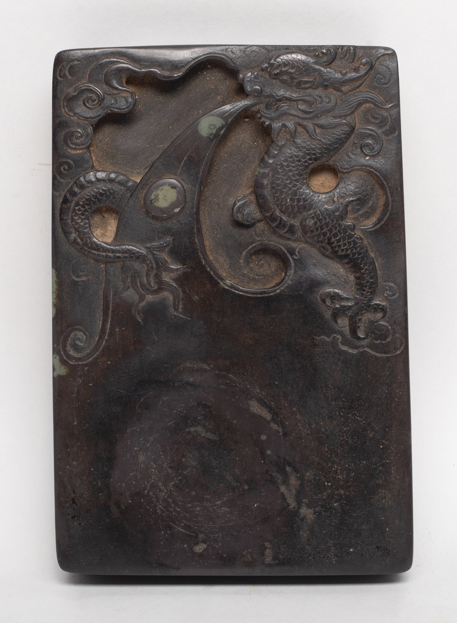 Chinese Duan Type Ink Stone: Chinese Duan type dragon ink stone. Approx. 5.8*4*0.9 inch.
