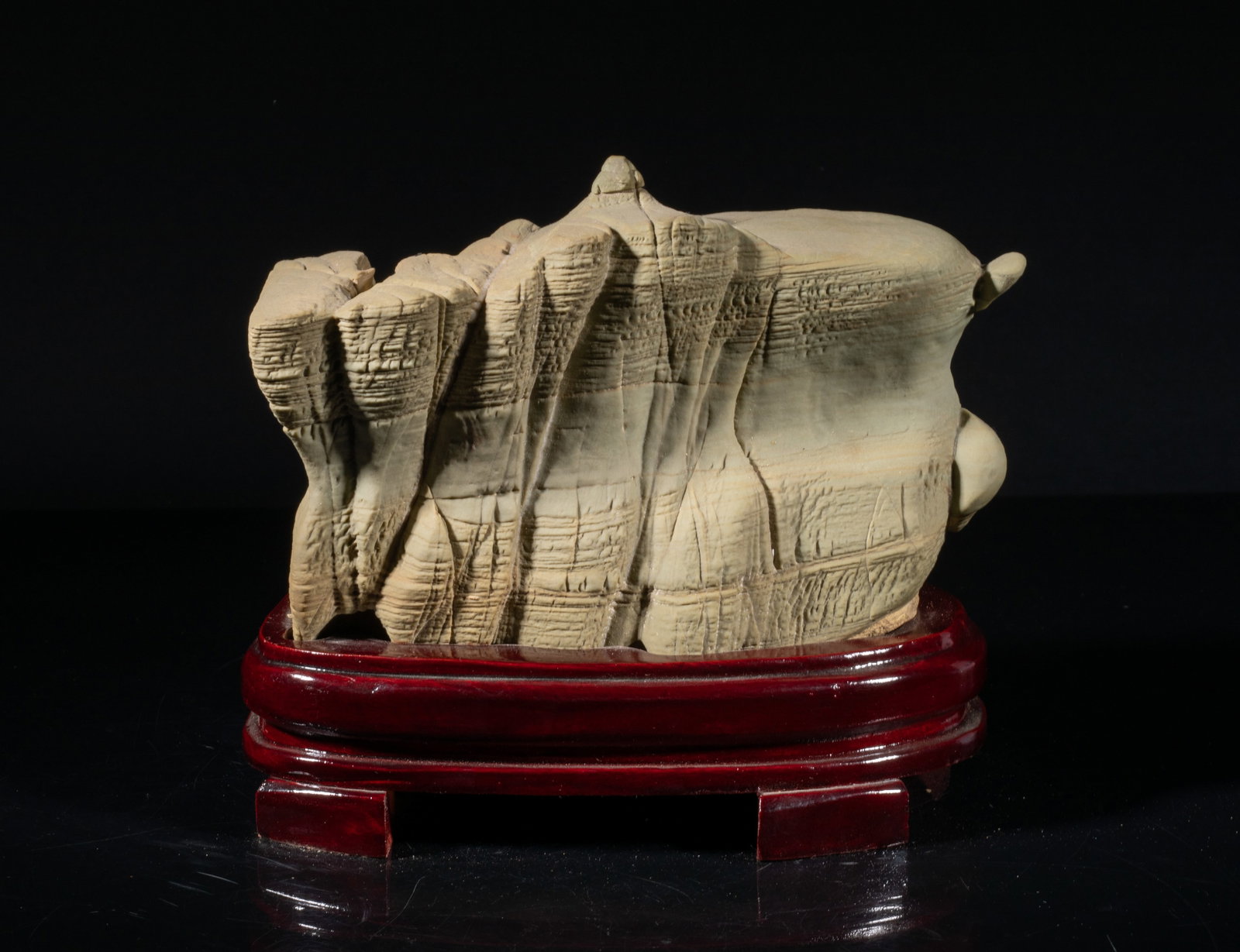 Estate Chinese Scholar Stone: Chinese scholar stone sculpture, with stand. Approx. 8.2*7*5.5 inch (w/ stand).