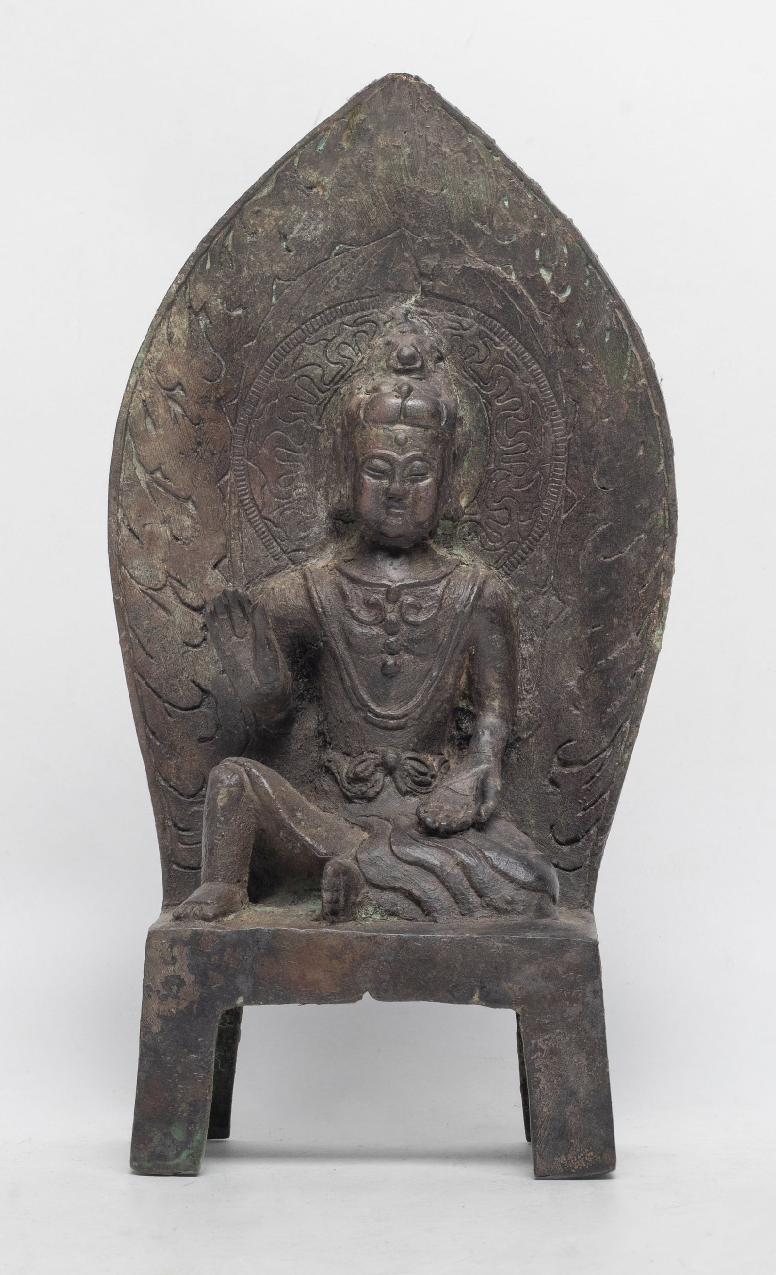 Chinese Bronze Sculpture of Buddha: Chinese bronze cast sculpture of seated Buddha, the face with serene expression. Approx. 9.4*5*2.3 inch.