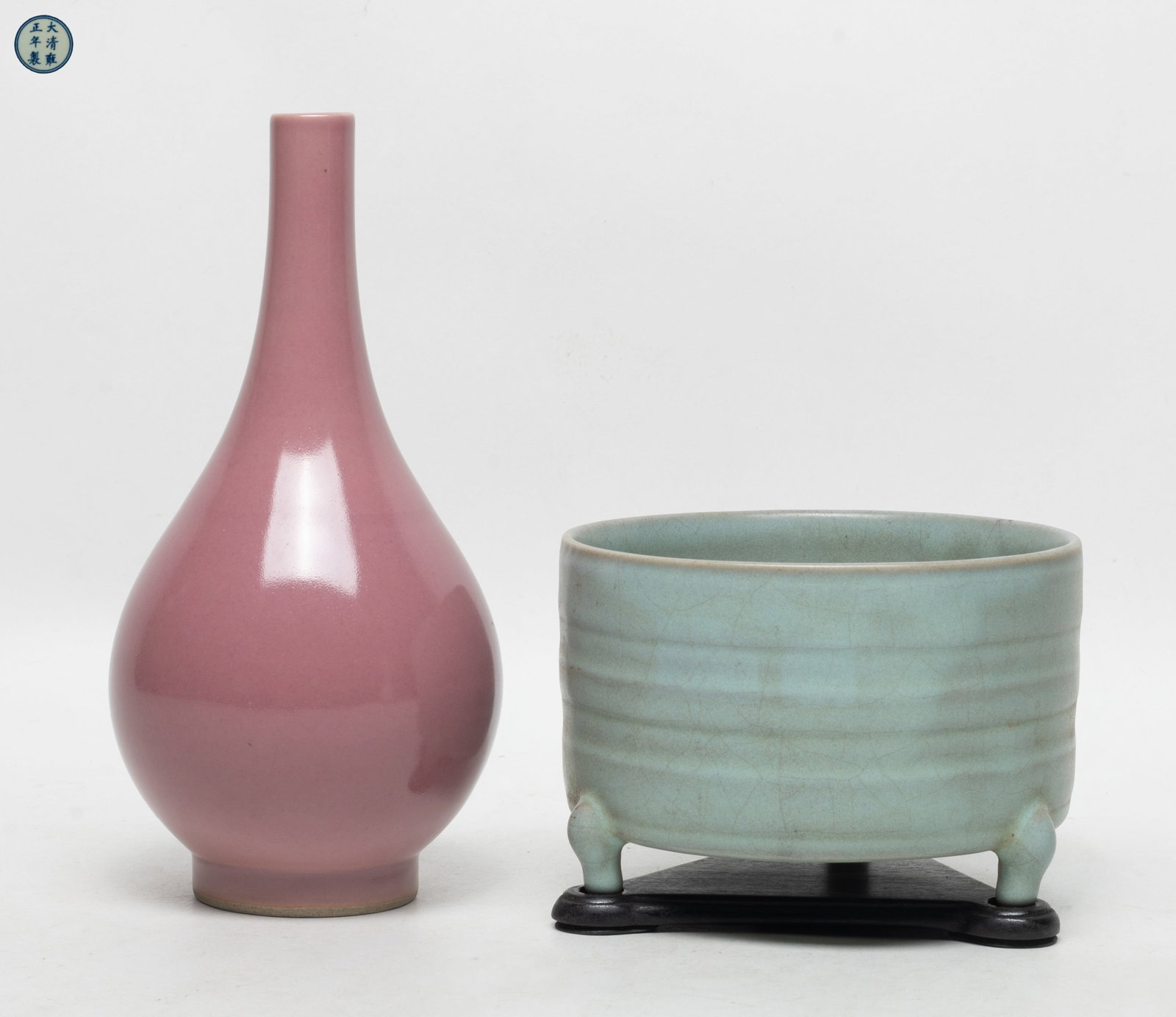 Two Chinese Porcelain Censer, Vase: Including a pink glazed porcelain vase, and a celadon glazed censer with stand. Approx. 7.7*3.8 inch (vase size).