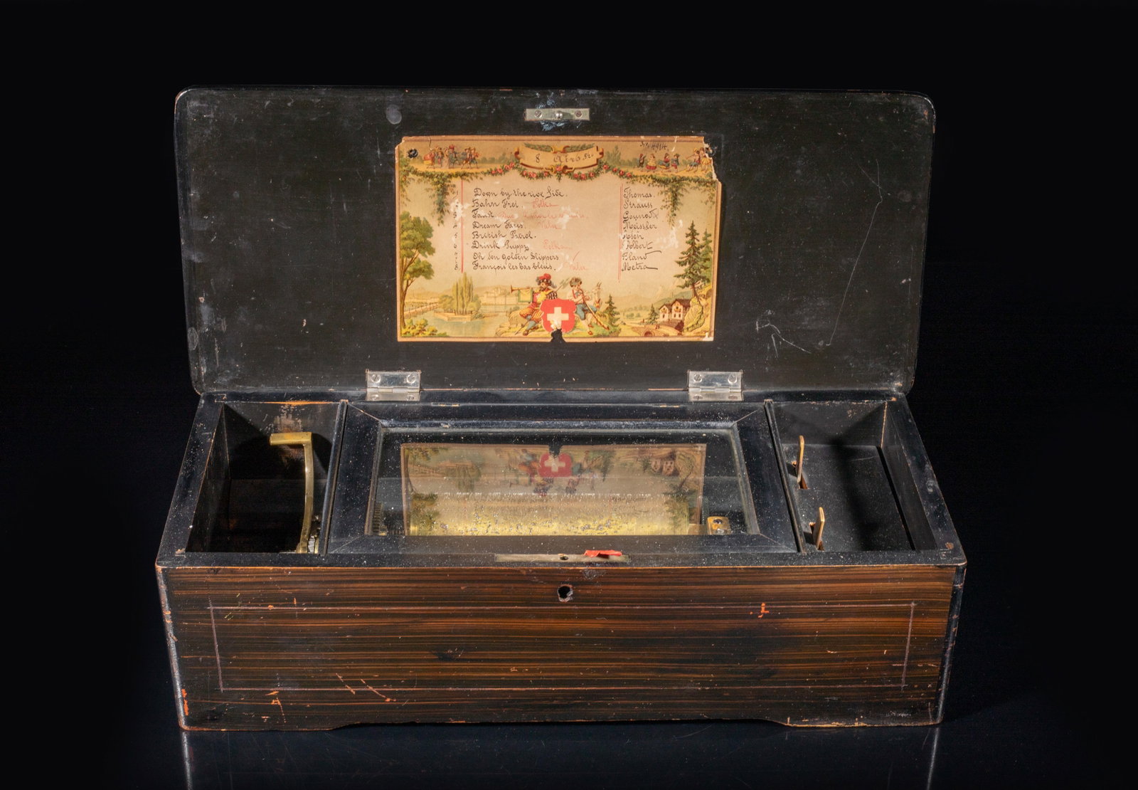 Antique Oak Wood Music Box: Collectible oak wood music box, well working condition. Approx. 16.3*7.2*5 inch.