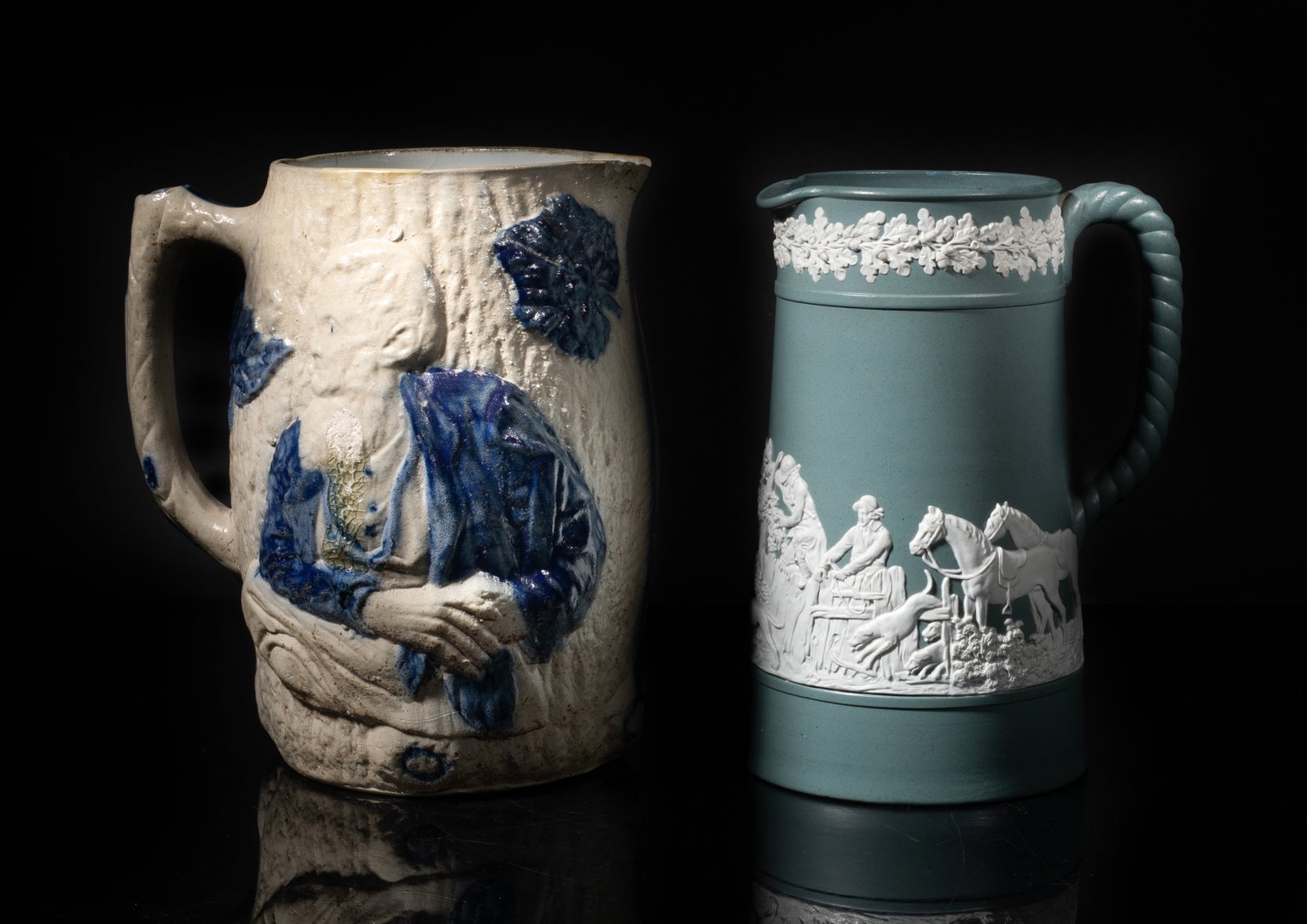 Two Early 20th Continental Porcelain Mugs: Two vintage continental porcelain mugs. Approx. 7.8*7*5.5 inch (larger). The Estate of the Lady Judy Fo Fung. Hollywood. 2019.