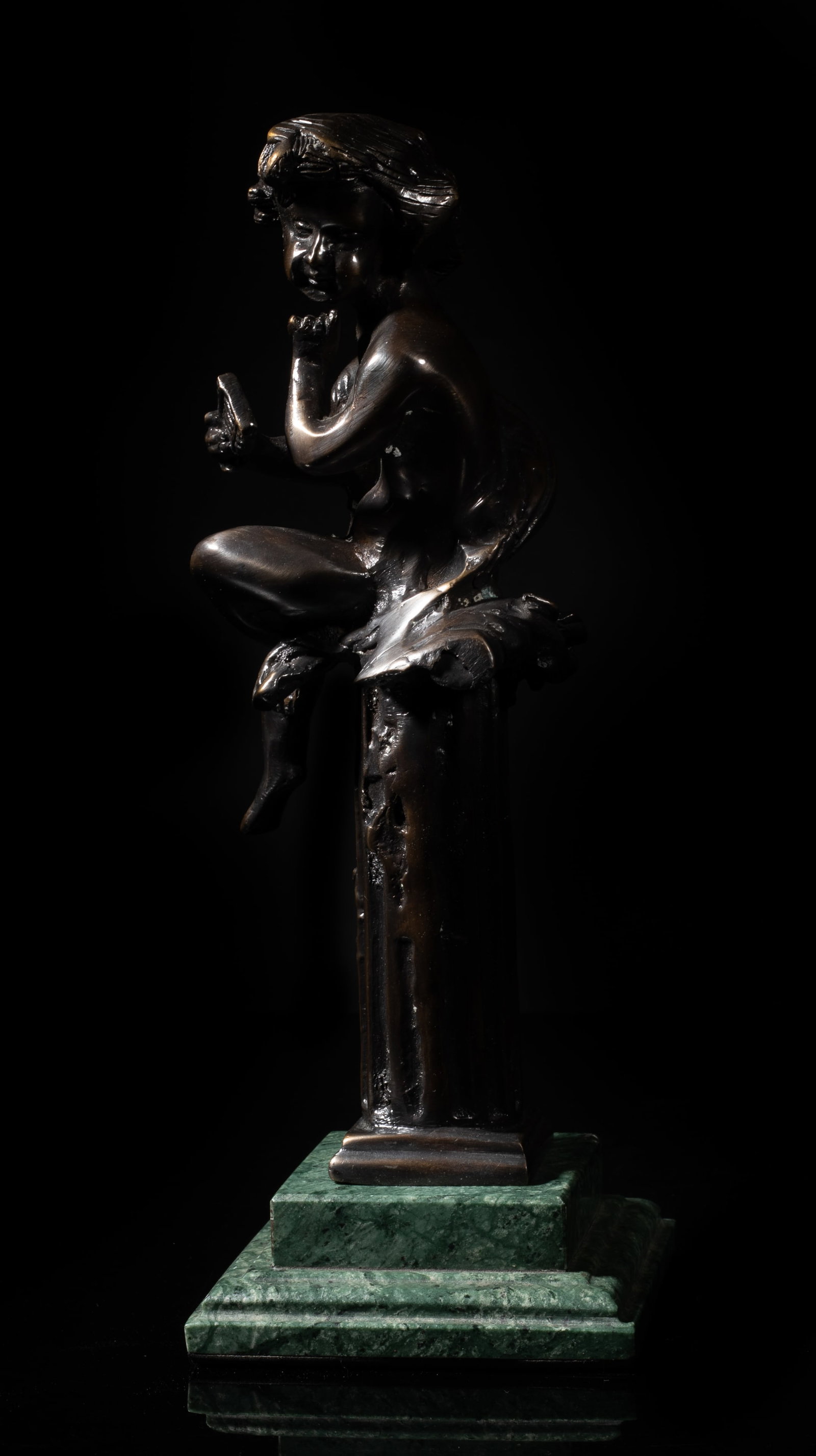 Vtg. Bronze Table Sculpture w/ Marble Base: Vintage bronze cast boy table sculpture with marble base. Approx. 11.5*4.2*4.2 inch. The Estate of S Pasadena, CA, 2005.