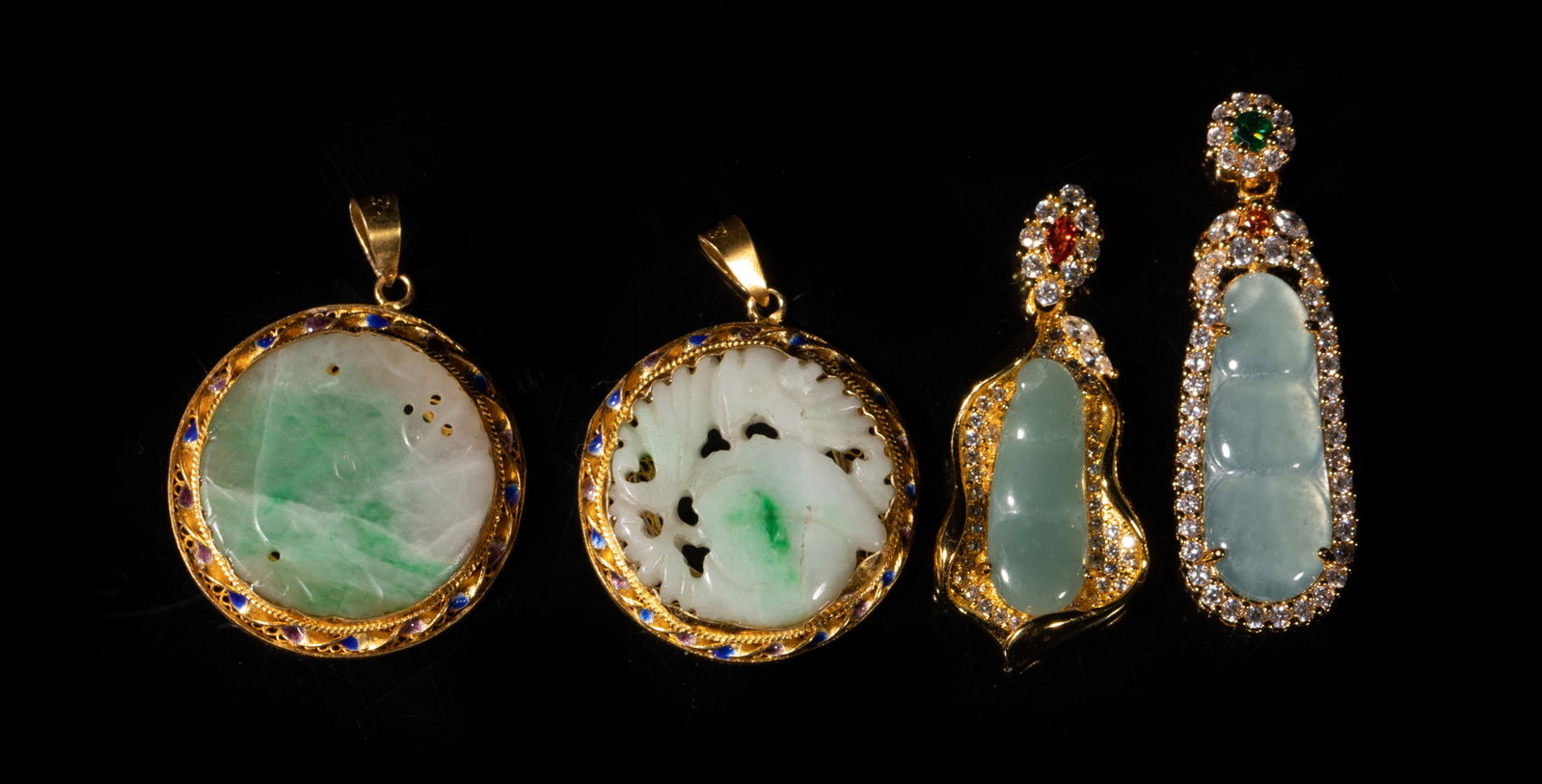 Chinese Jade, Gold on Silver Pendants (1 of 11)