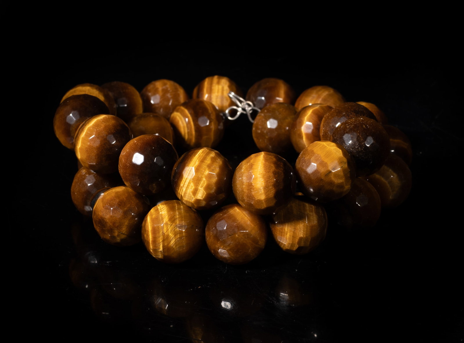 Chunk Bead Early 1900s Cut Tiger-eye Necklace: Vintage tiger-eye gemstone carved chunky bead necklace. Approx. 20 inch L.