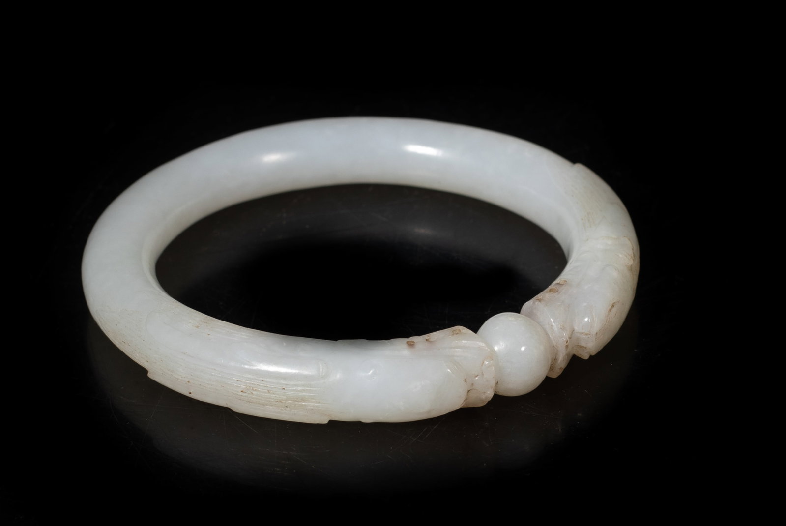 Antique Ming Chinese White Jade Dragon Bangle (1 of 11)