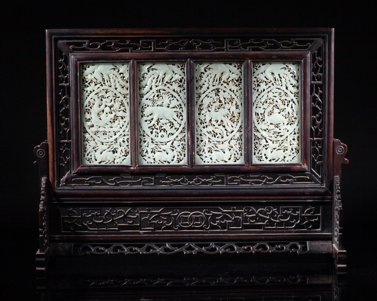 Rare Large Chinese Wood Table Screen w/ Jade (1 of 16)