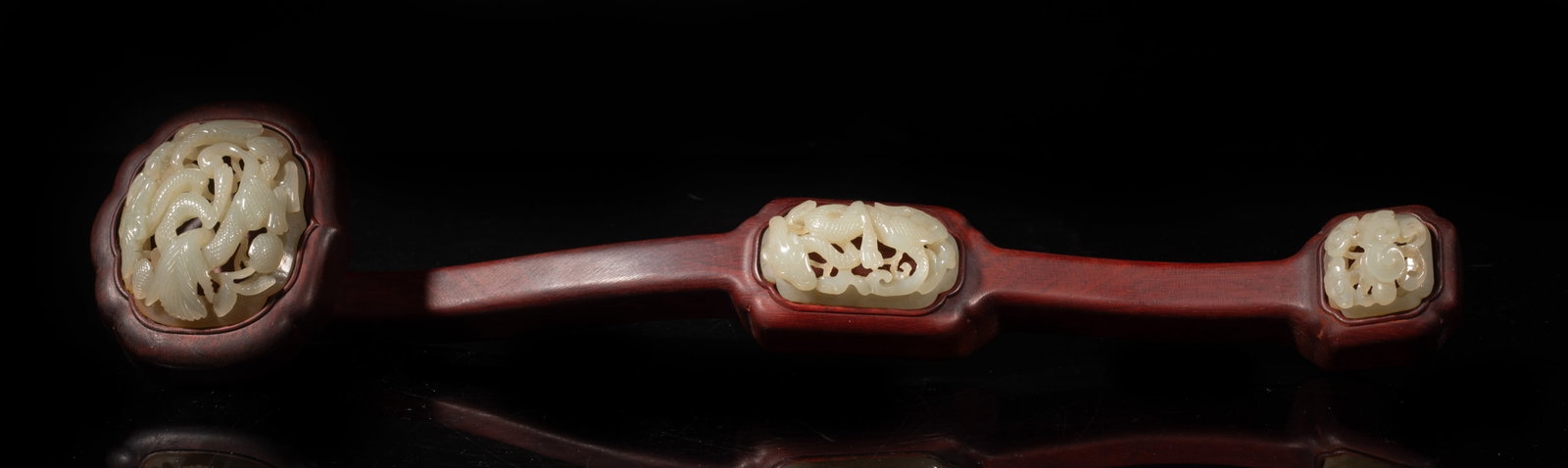 Chinese Rosewood Inlaid Jade Sculpture of Ruyi (1 of 11)