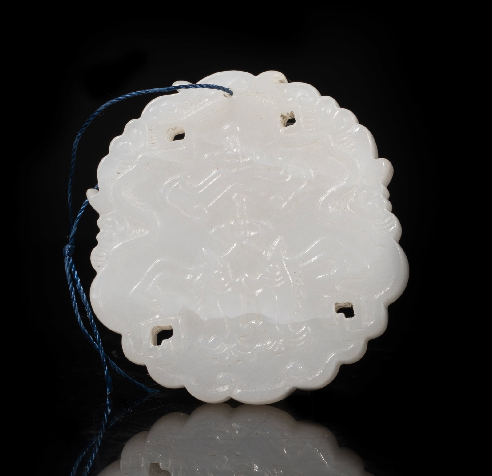 Chinese Export Jade Plaque: Chinese white jade plaque, one side carved instrument and fish, the reverse with seal mark. Approx. 2.17*2.07 inch. The Estate of the Store Closed Sale, Downtown Los Angeles. 2020.
