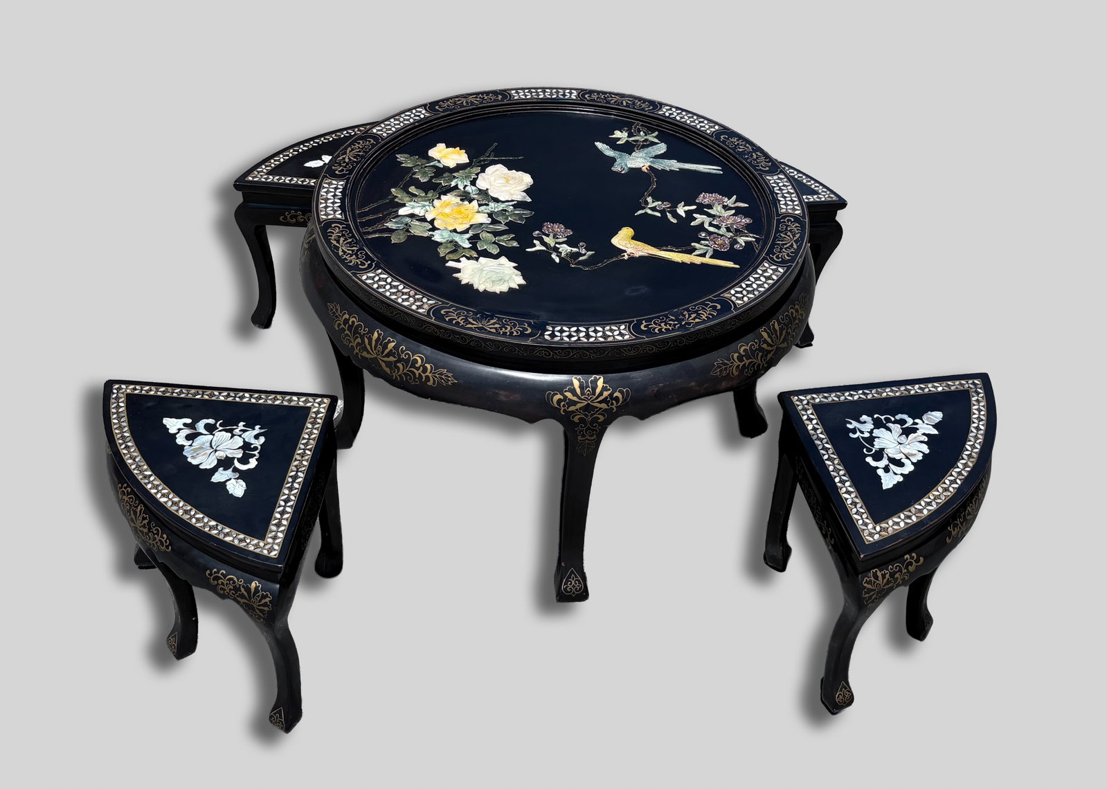Chinese Black Lacquer Oriental Table Inlaid Stone (1 of 9)