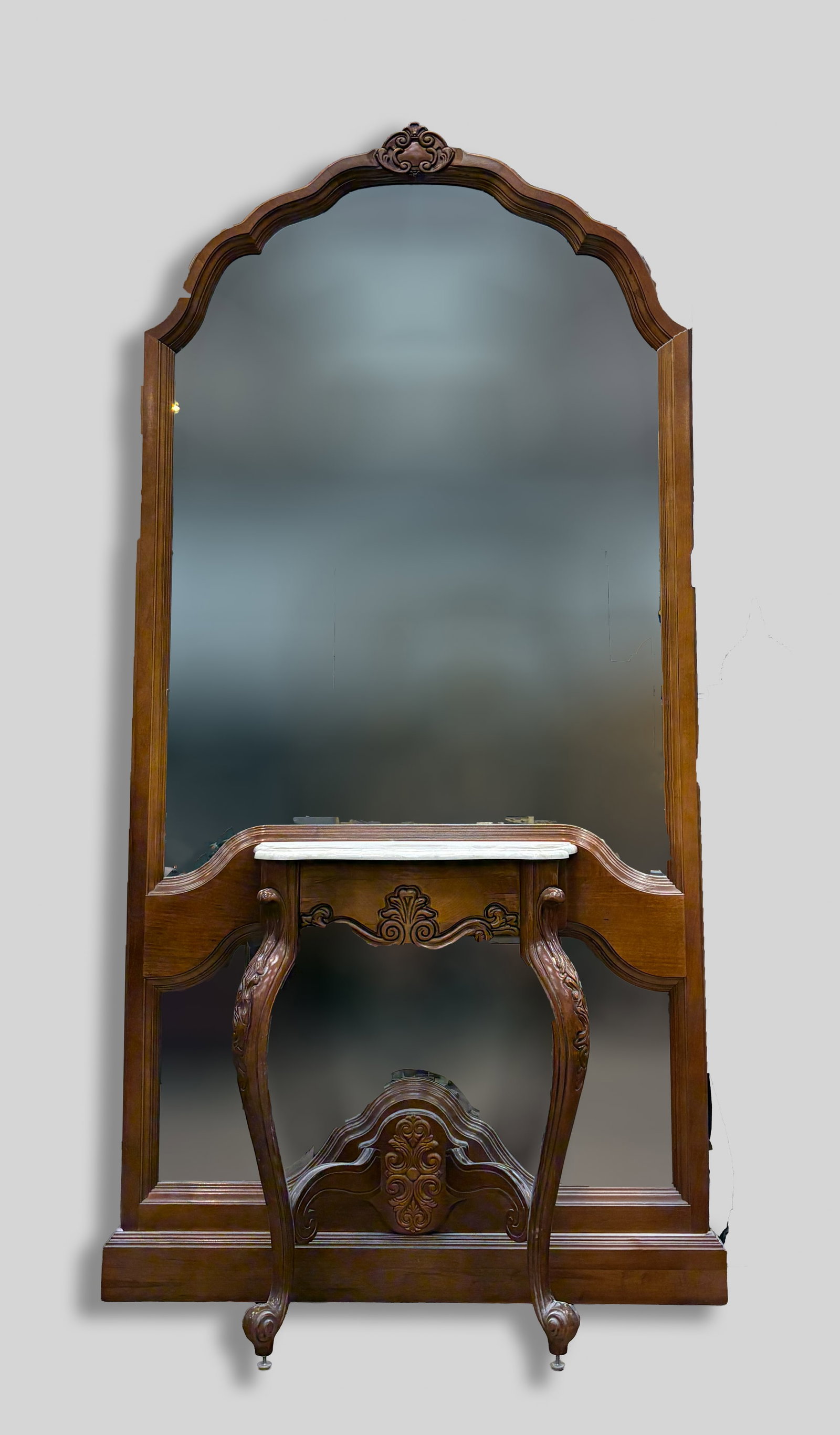 Chippendale Style Wood Marble Hall Tree Mirror (1 of 10)