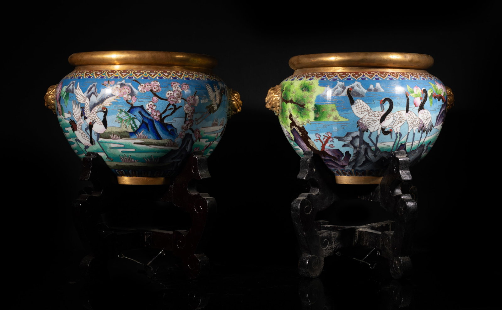 Two Chinese Clossione Pots W/Stand (1 of 11)