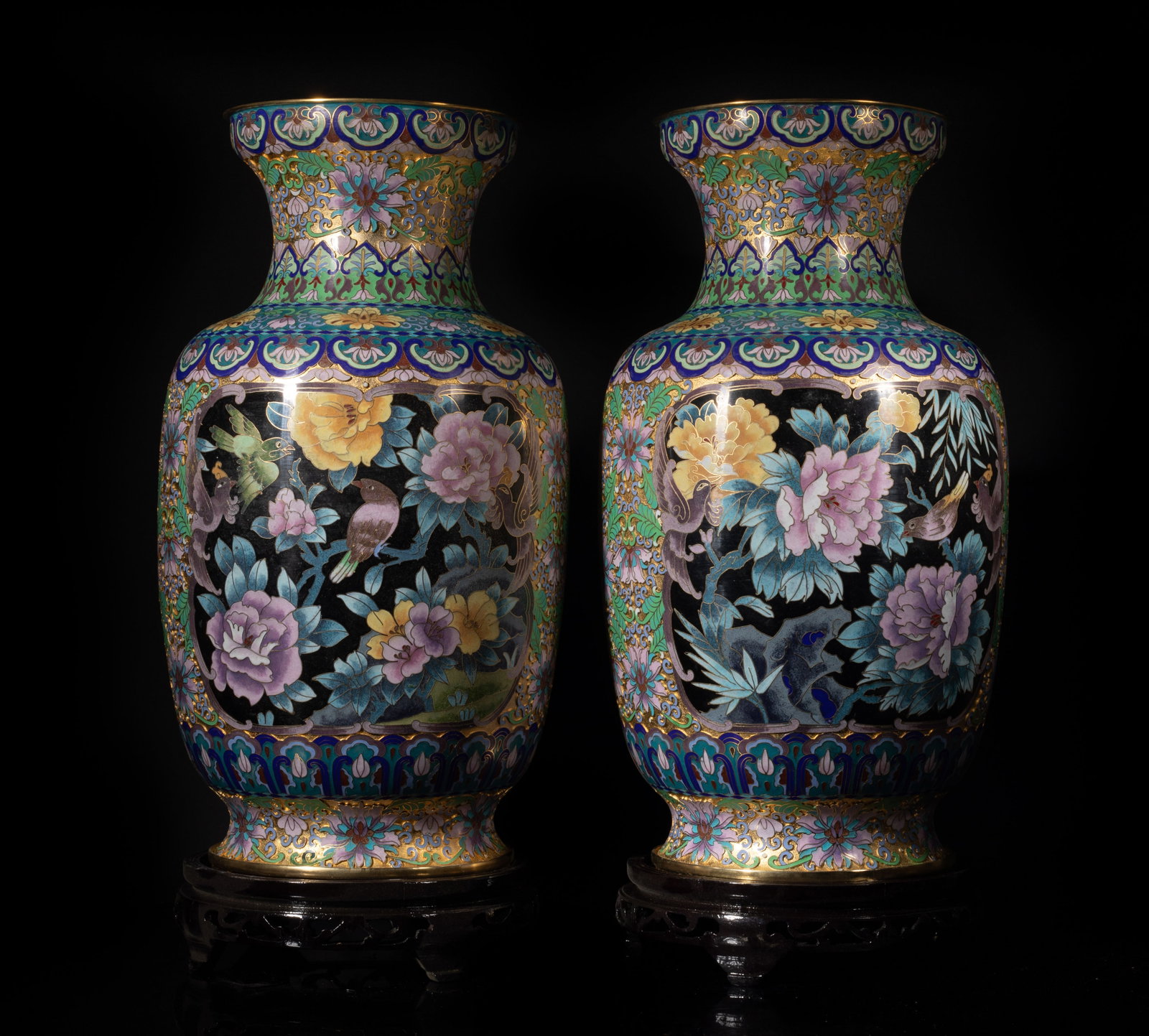 Pair Tall Chinese Cloisoone Vases W/Stand (1 of 14)