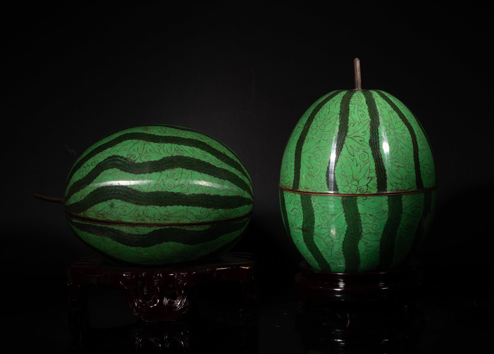 Two Rare Chinese Cloisonne Watermelon Boxes (1 of 10)