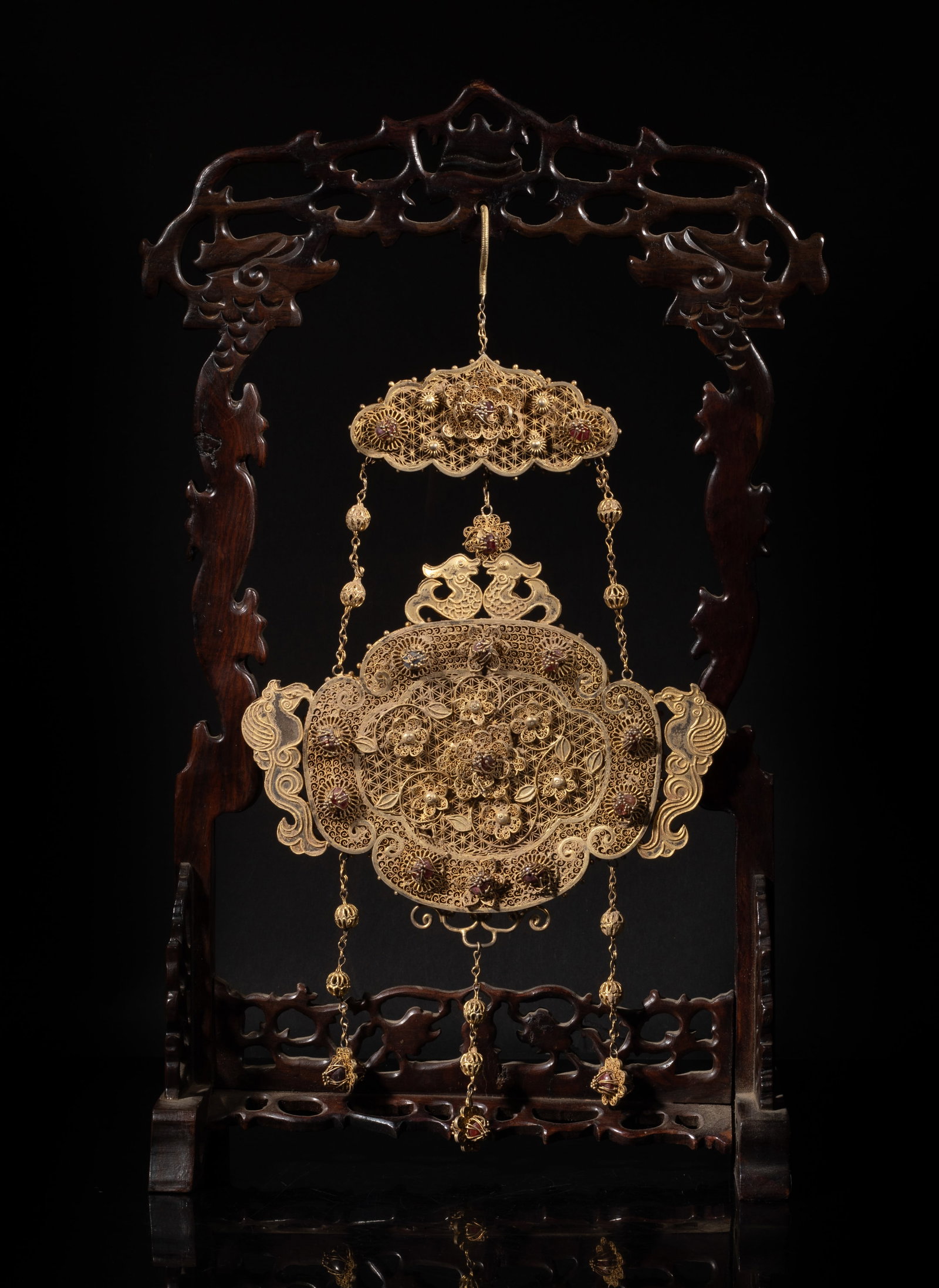 Antique Chinese Gold on Silver Inlaid Ruby Plaque (1 of 12)