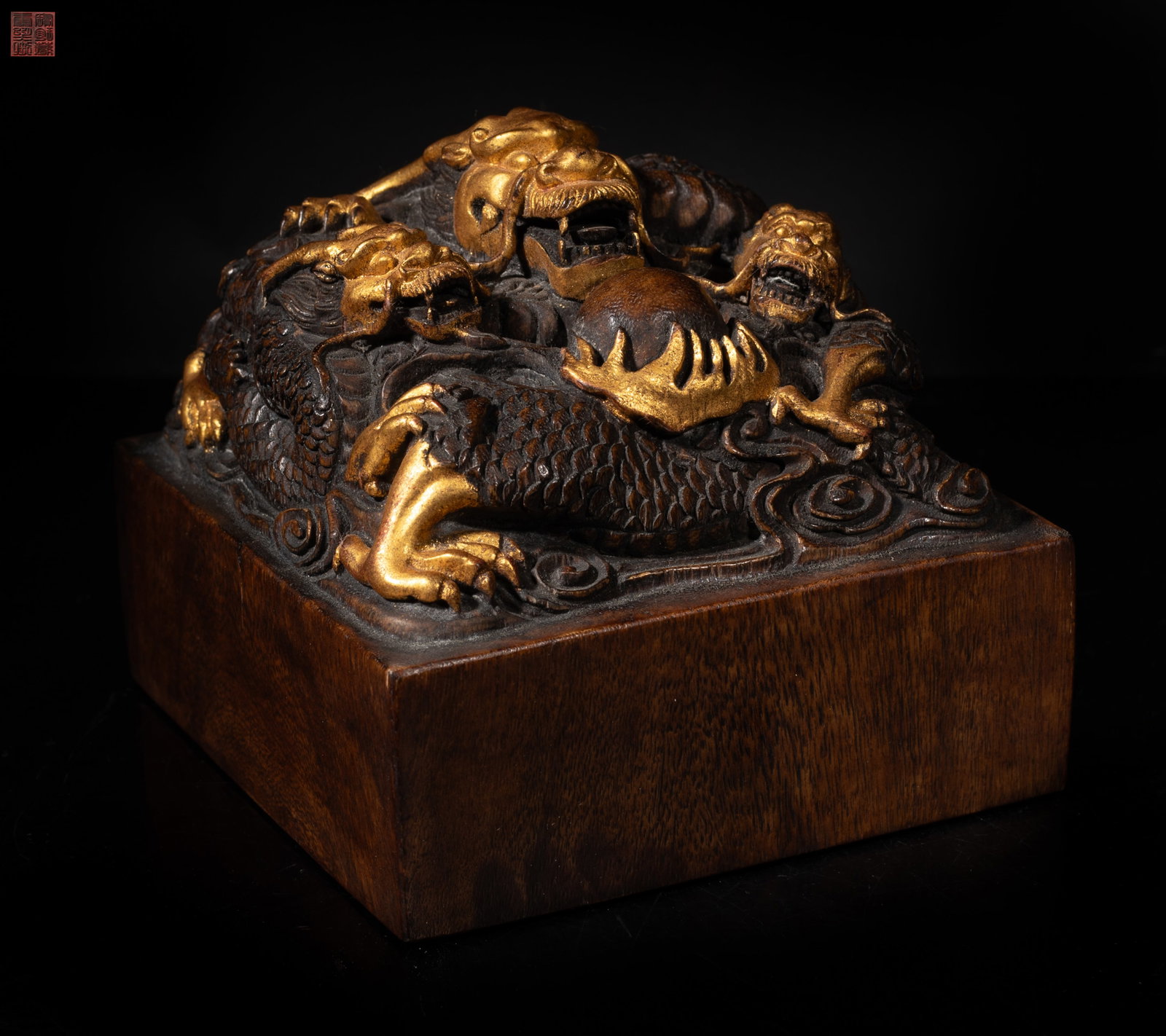 Large Chinese Gilt Wood Dragon Seal (1 of 8)