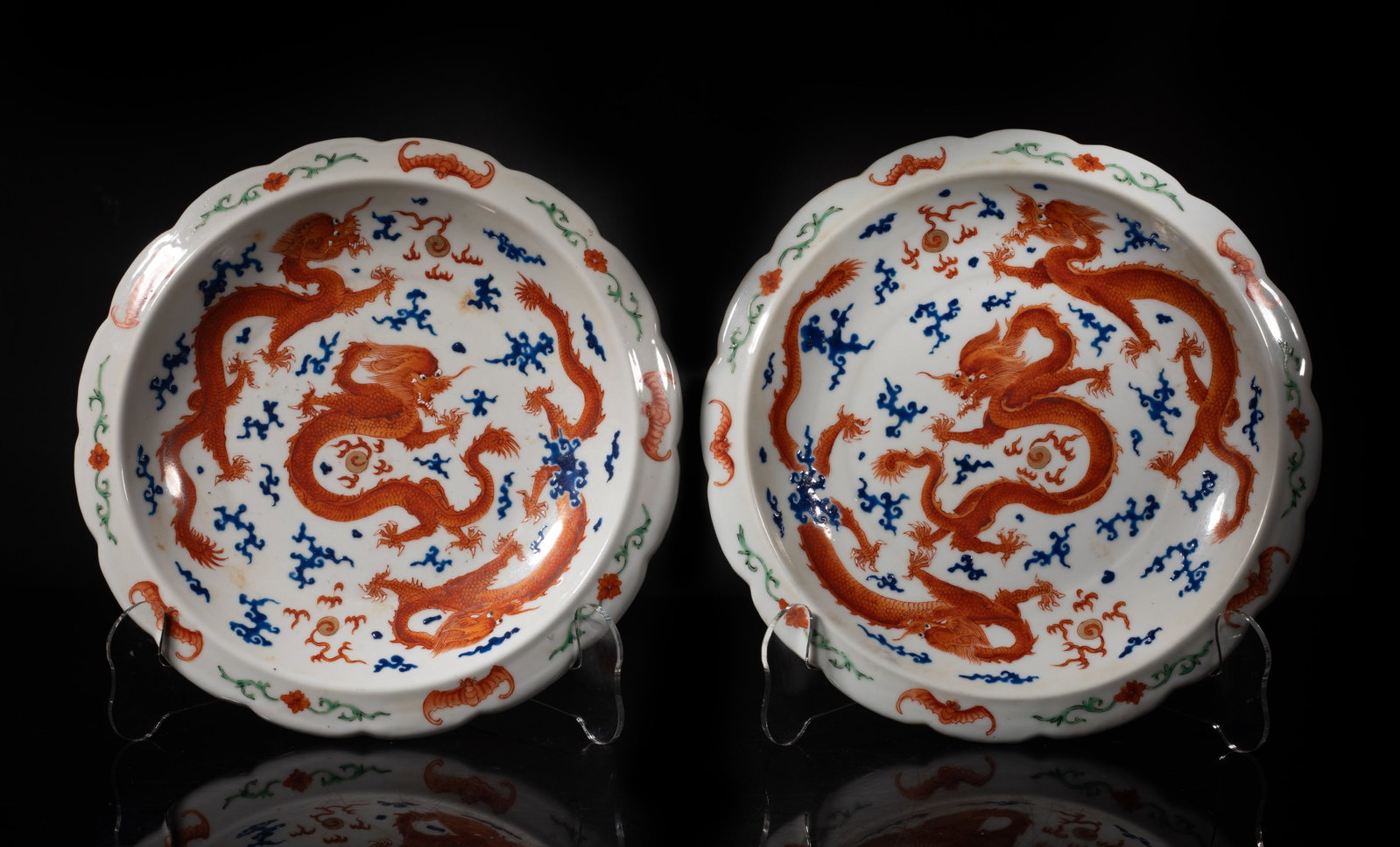 Two Chinese Porcelain Deep Dragon Plates (1 of 9)