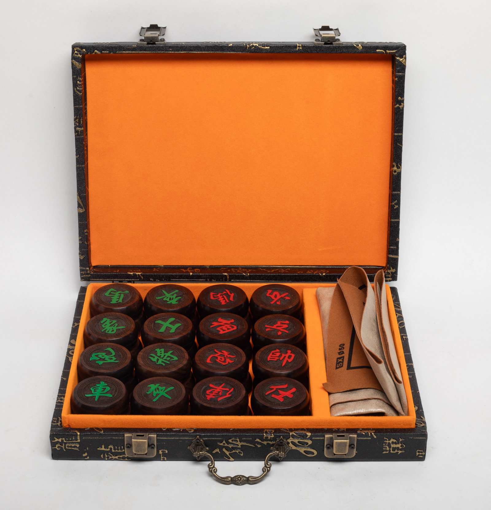 Set Rosewood Carved Chinese Chess: Rosewood Chinese chess set, with box. Approx. 11.6*8.6*2 inch (box size).
