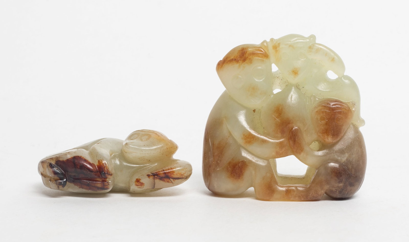 Estate Two Chinese Jade Carved Monkey Pendants (1 of 14)