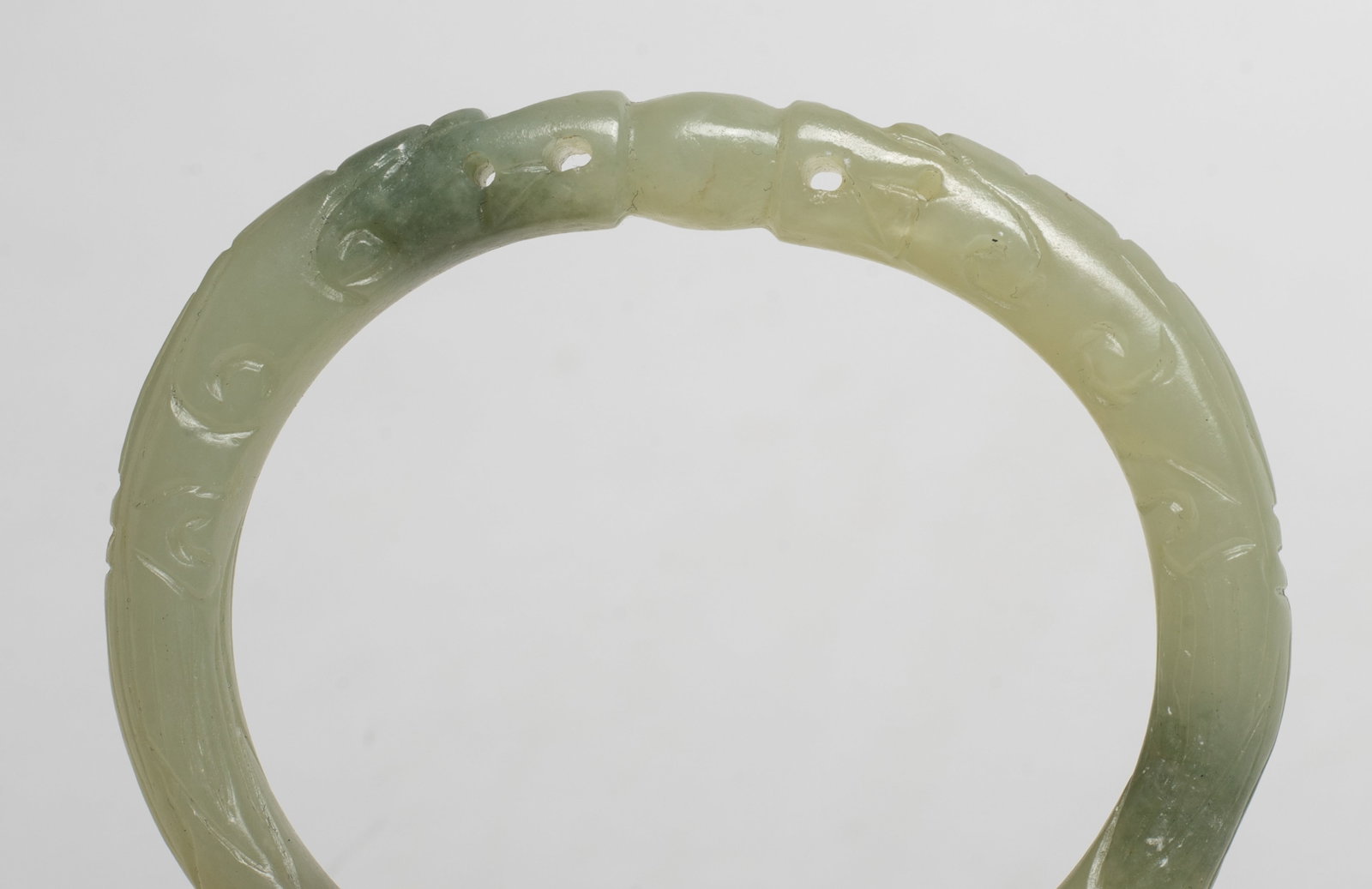Chinese Jade Dragon Bangle, Openwork Sculpture - 7