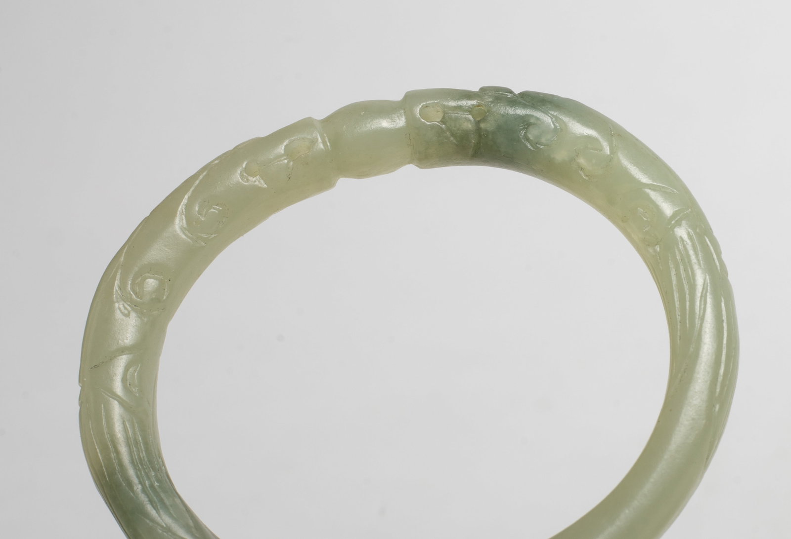 Chinese Jade Dragon Bangle, Openwork Sculpture - 8