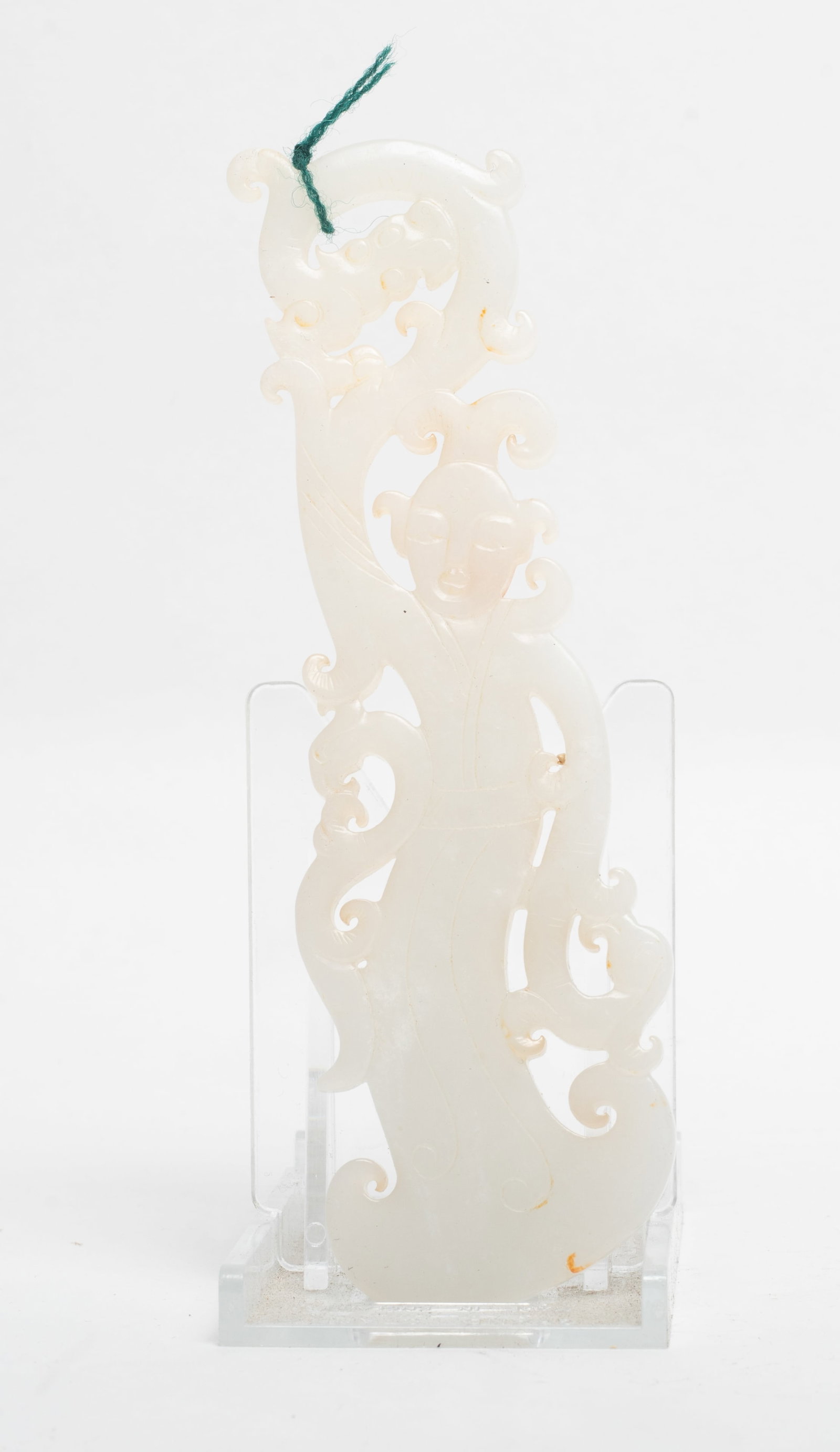 Chinese Jade/ Hard Stone Plaque: Chinese jade/hard stone plaque carved in an openwork with figure and chilong pattern. Approx. 5.49*1.66 inch