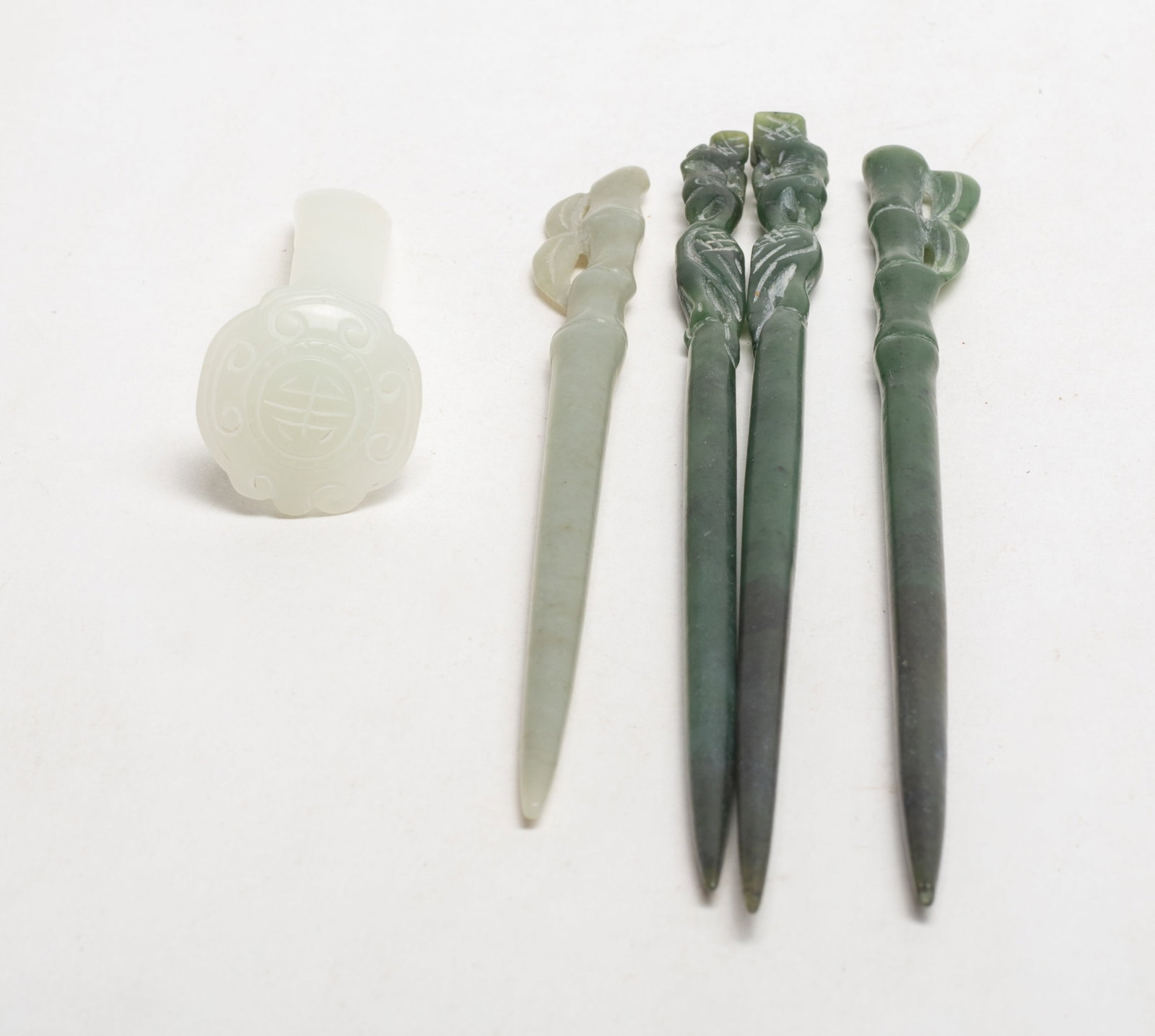 Set Chinese Jade Carved Hairpins (1 of 9)