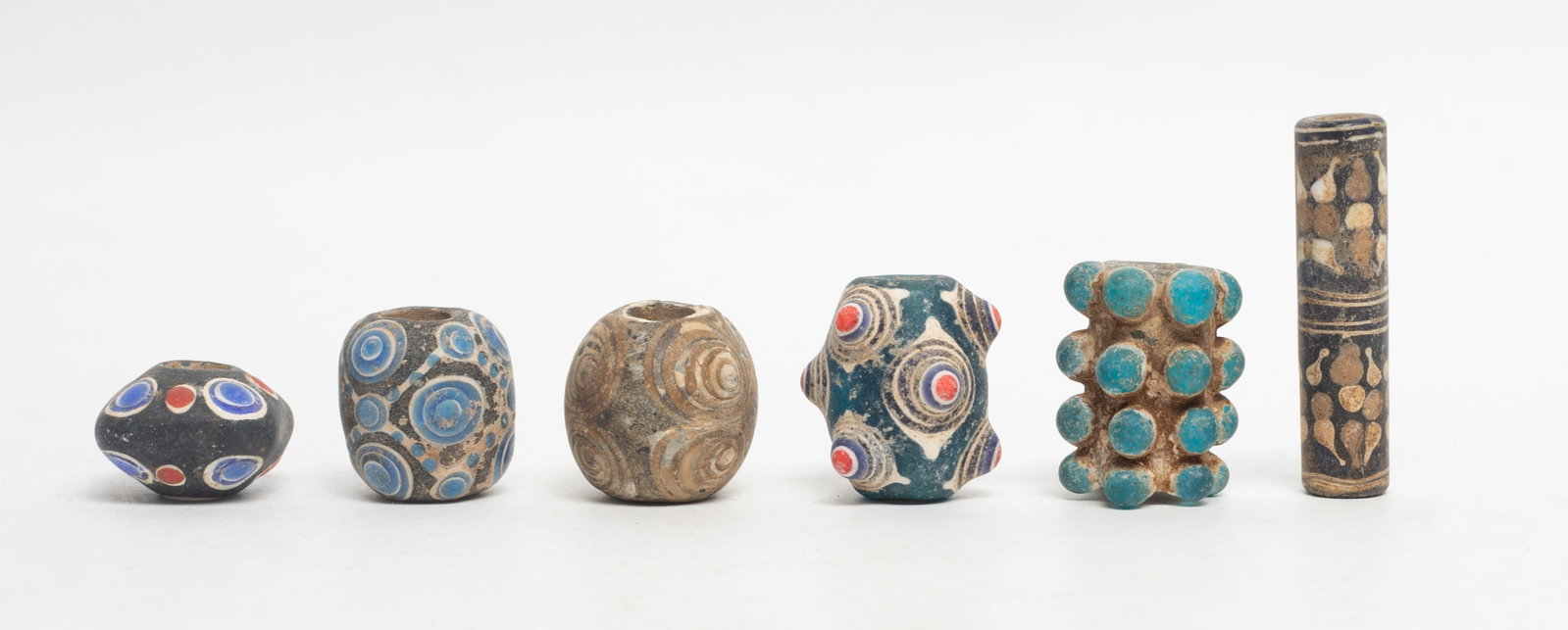 Estate Set Chinese Dragon-fly Eye Glass Beads: Group of six Chinese dragon-fly eye glass beads. Approx. 1.8*0.4 inch (larger)
