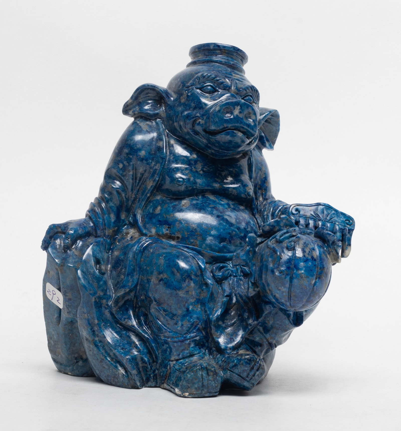 Large Chinese 1950-70s Lapis Sculpture: Chinese lapis sculpture carved of the Pig character form. Approx. 6*4.8*5.3 inch.