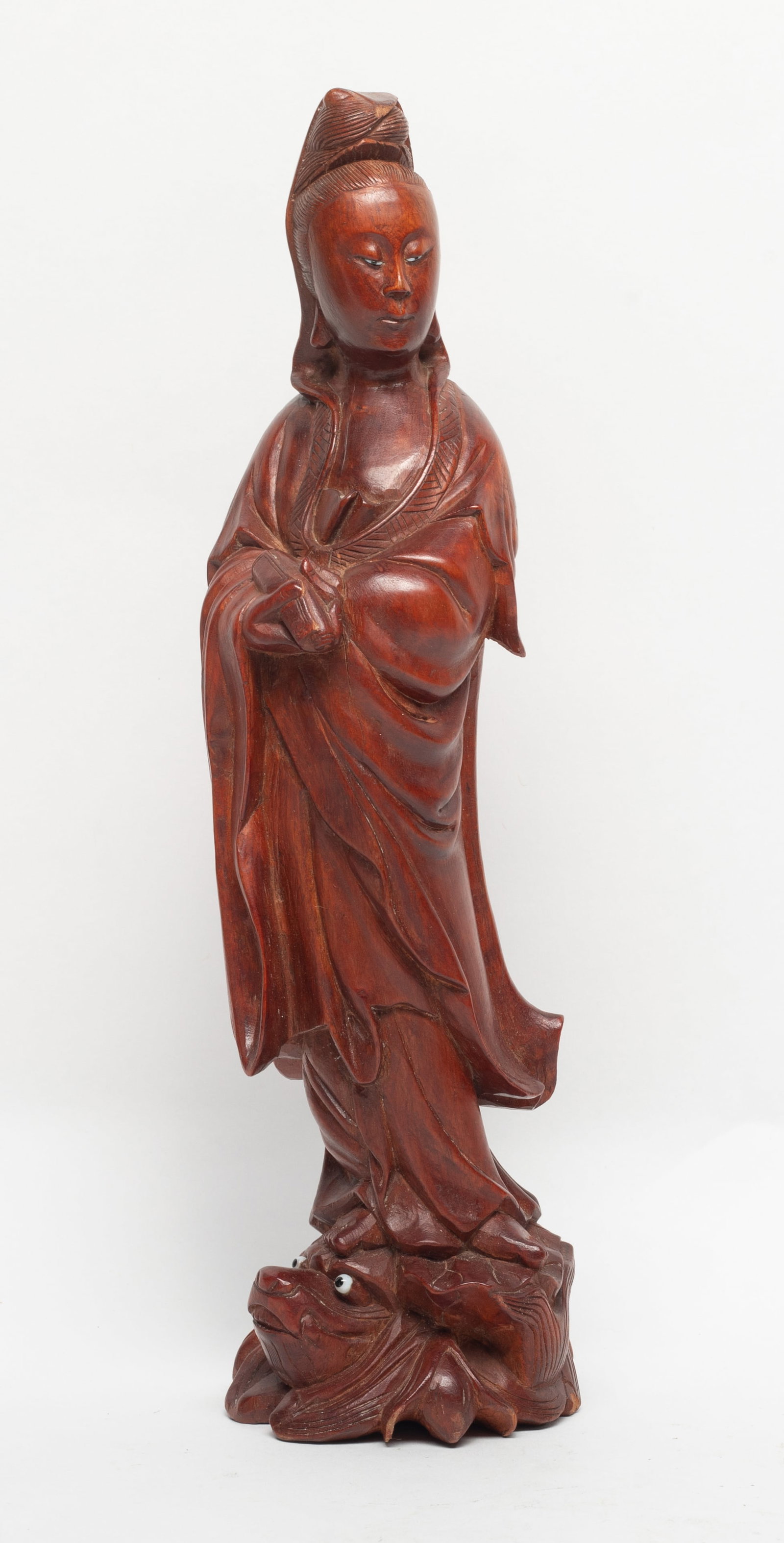 Antique Chinese Wood Sculpture of Buddha: Finally-carved wood buddha sculpture, standing figure wearing a long, flowing robe, raised on a beast format base. Approx. 12.6*3.2 inch