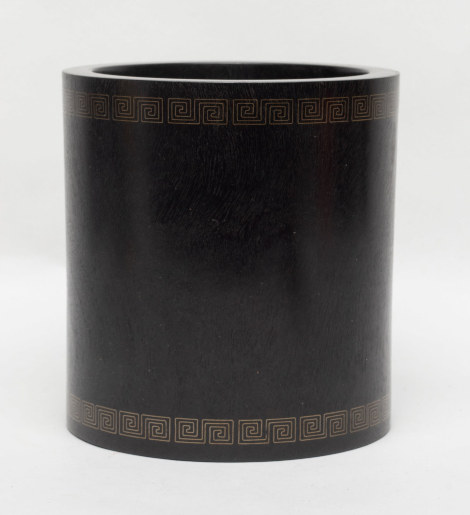 Heavy Chinese Wood Brush Pot: Well polished heavy wood brush pot, of cylindrical form, the base pierced with a aperture. Approx. 6.4*6.8 inch
