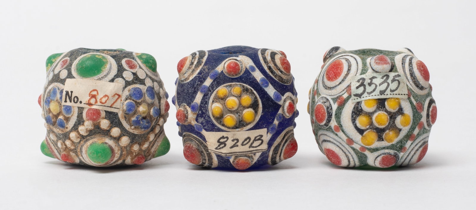 Large Chinese Dragon-fly Eye Glass Beads: Group of three Chinese large dragon-fly eye glass beads. Approx. 1.07*1.14 inch (blue bead)