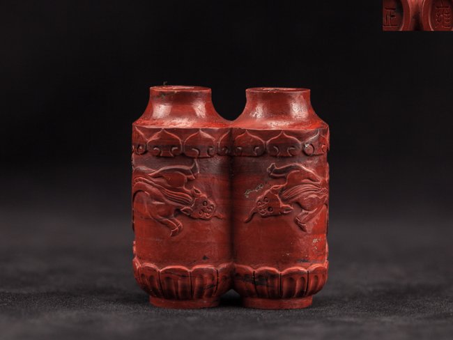 Rare Conjoined Red Agate Stone Snuff Bottle (1 of 10)